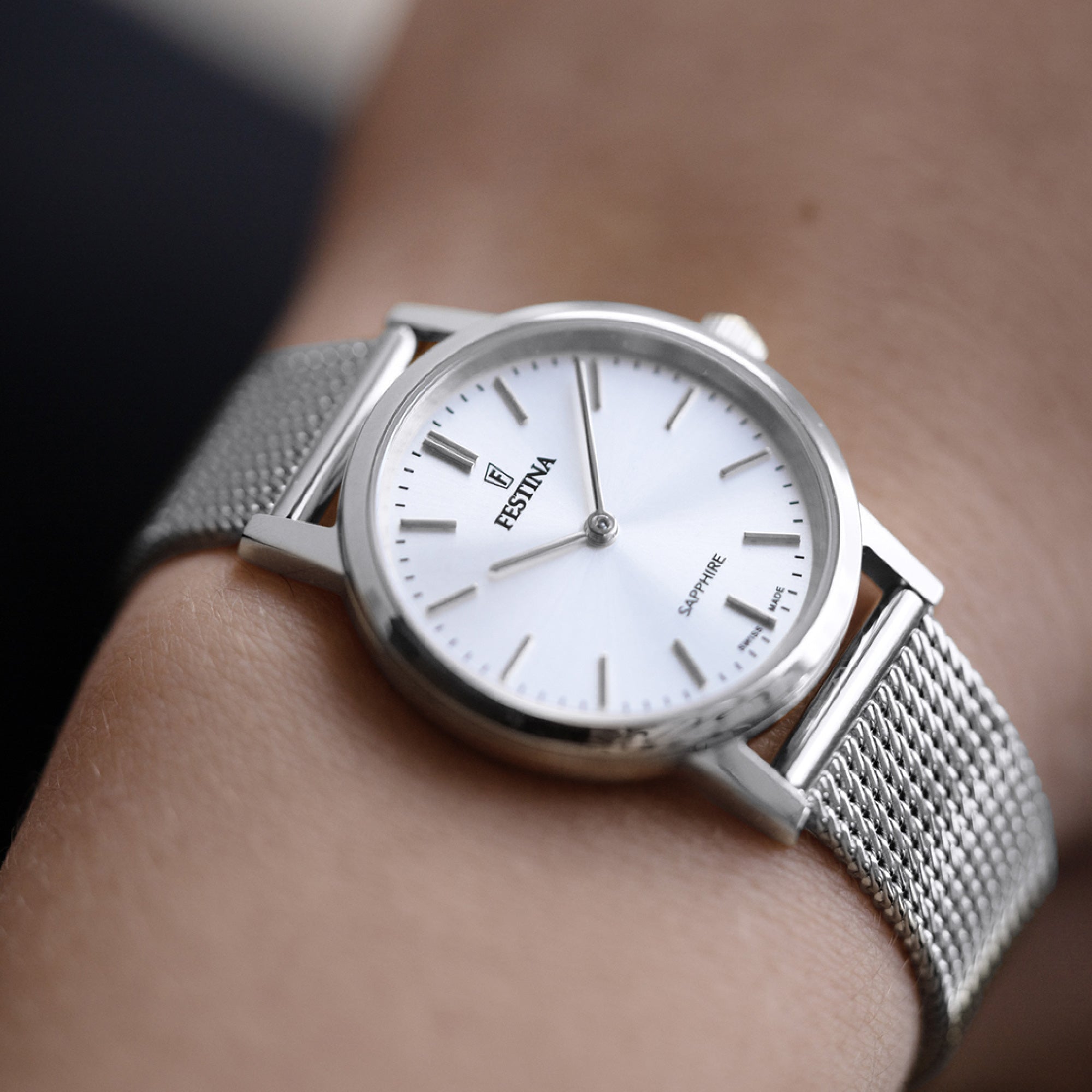 Swiss Made with White Dial Stainless Steel Strap - F20015-1