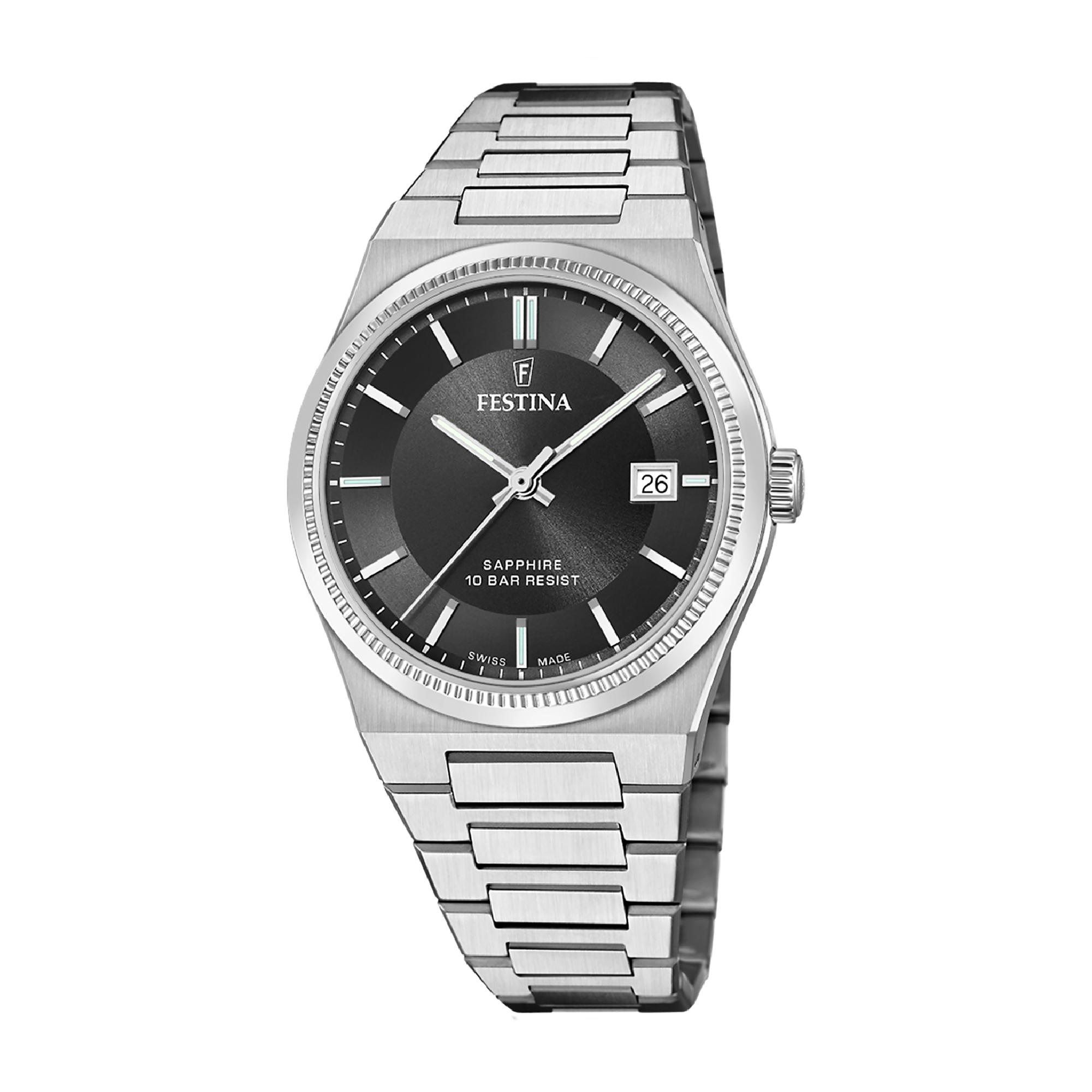 Rivé with Black Dial Stainless Steel Strap - F20034-4