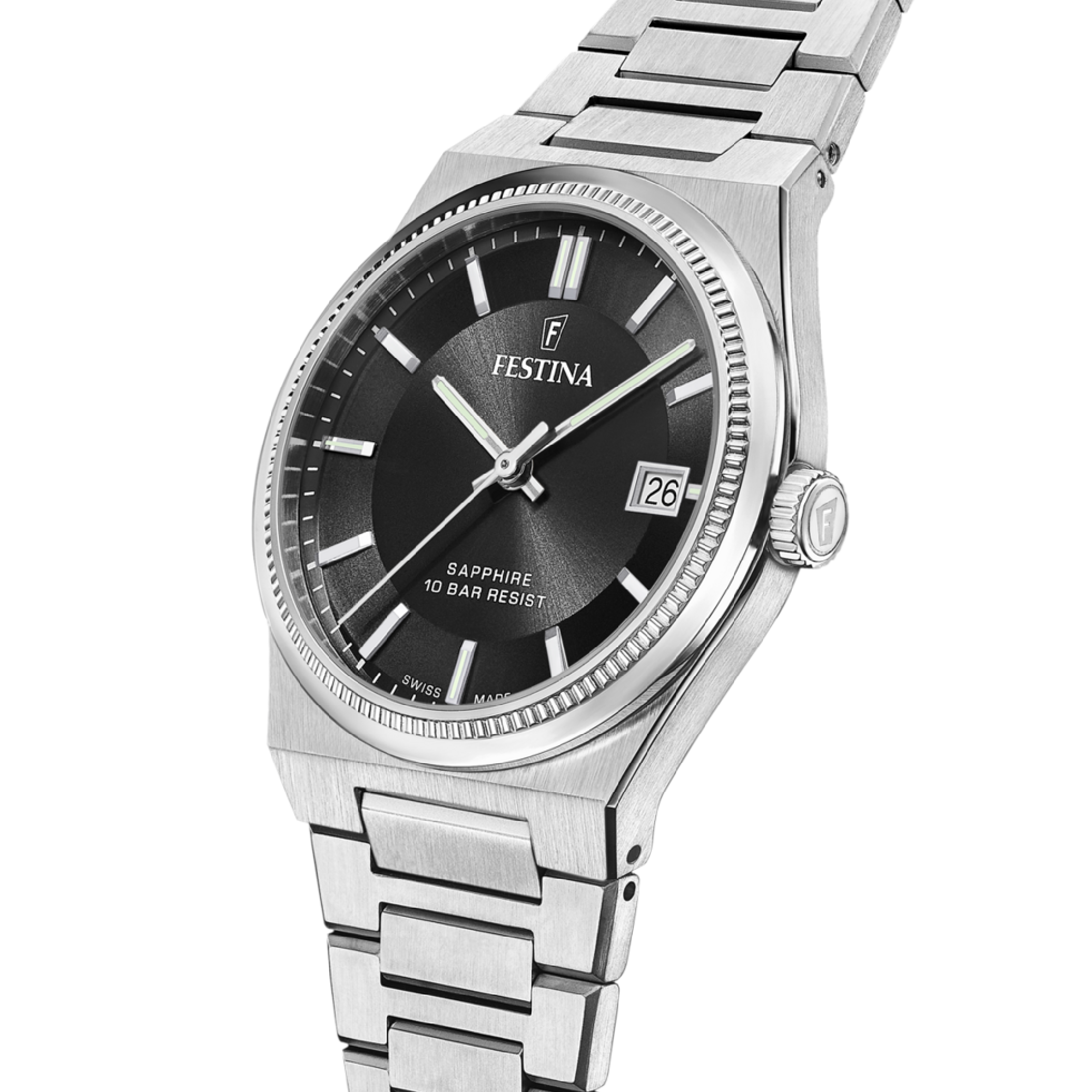 Rivé with Black Dial Stainless Steel Strap - F20034-4