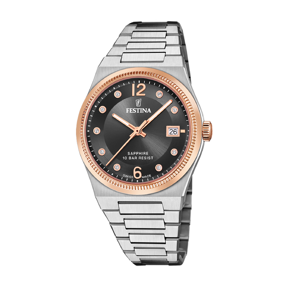 Rivé with Black Dial Stainless Steel Strap - F20037-3