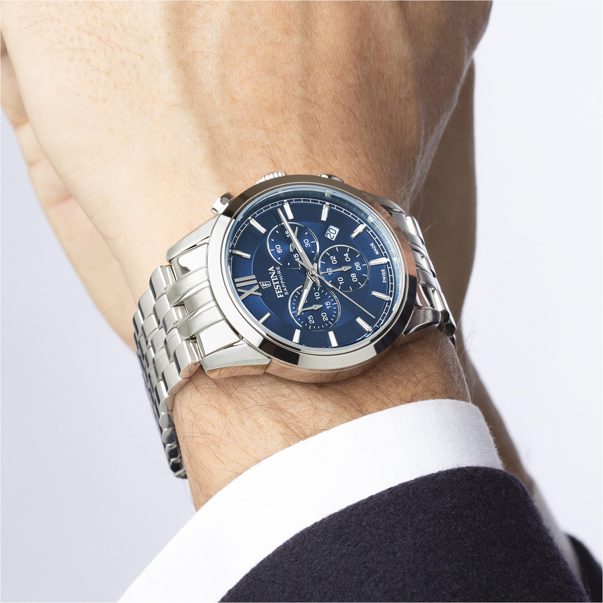 Chronograph with Blue Dial Stainless Steel  Strap - F20040-2