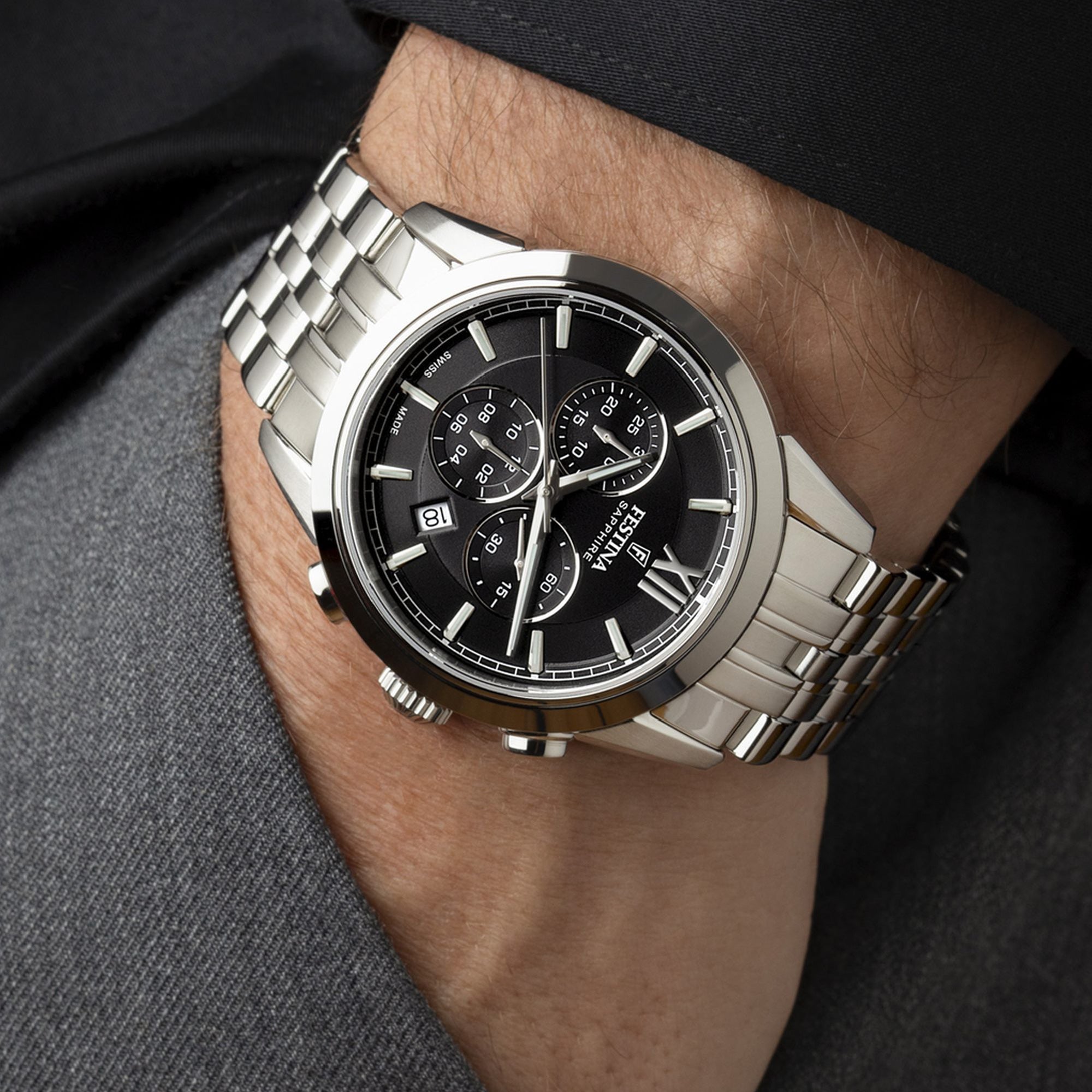 Chronograph with Black Dial Stainless Steel Strap - F20040-4