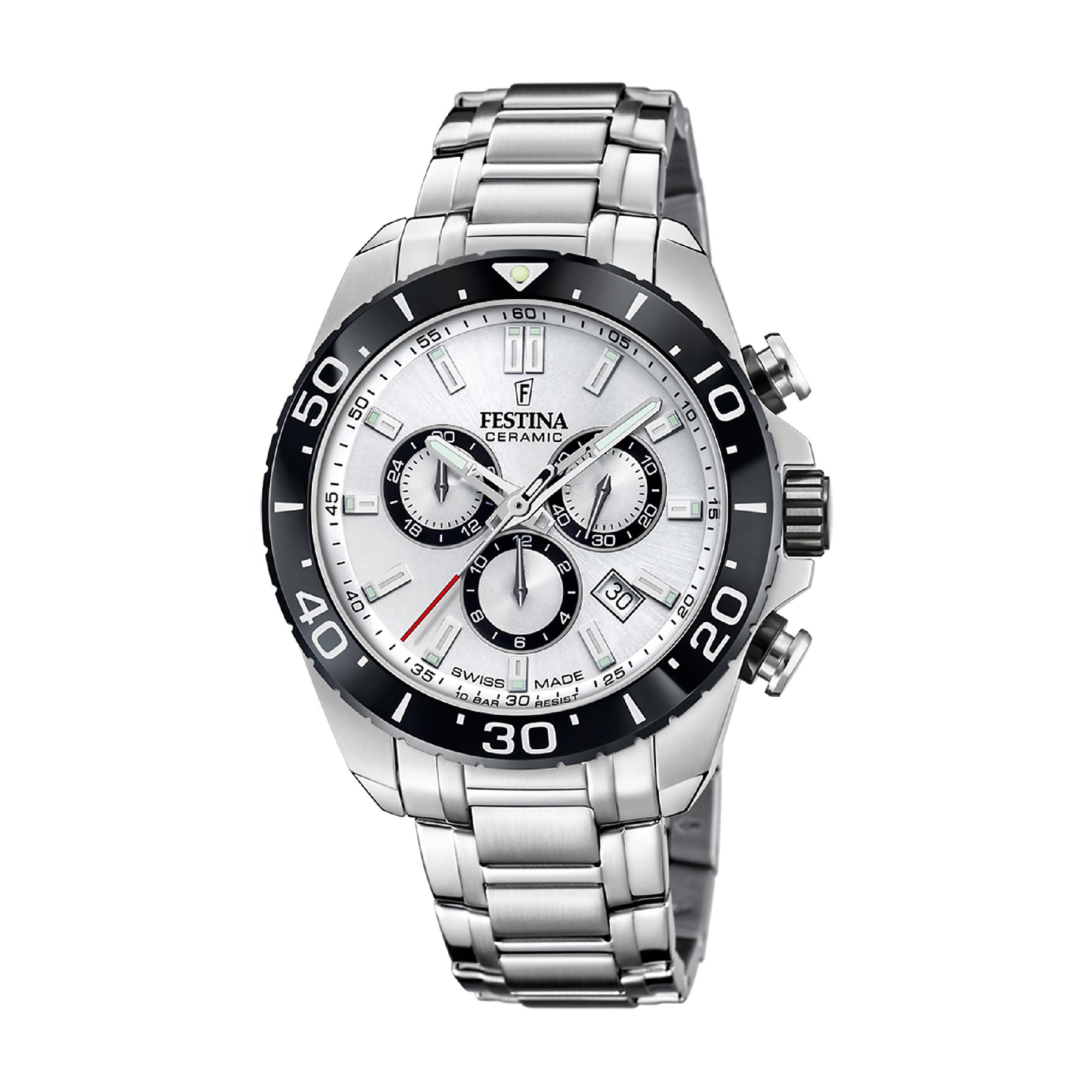 Chronograph with Silver Dial Ceramic Strap - F20042-1