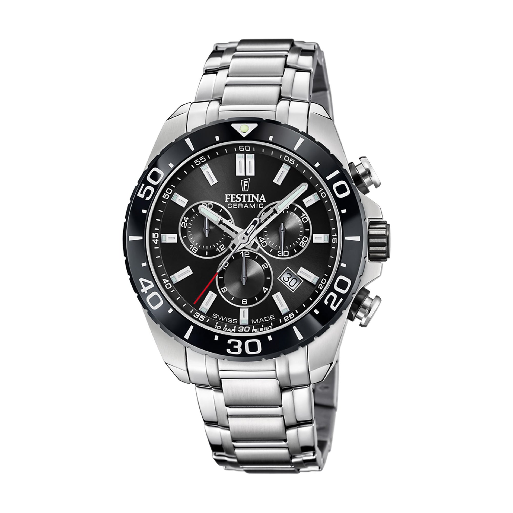 Chronograph Ceramic with Black Dial Stainless Steel Strap - F20042-4