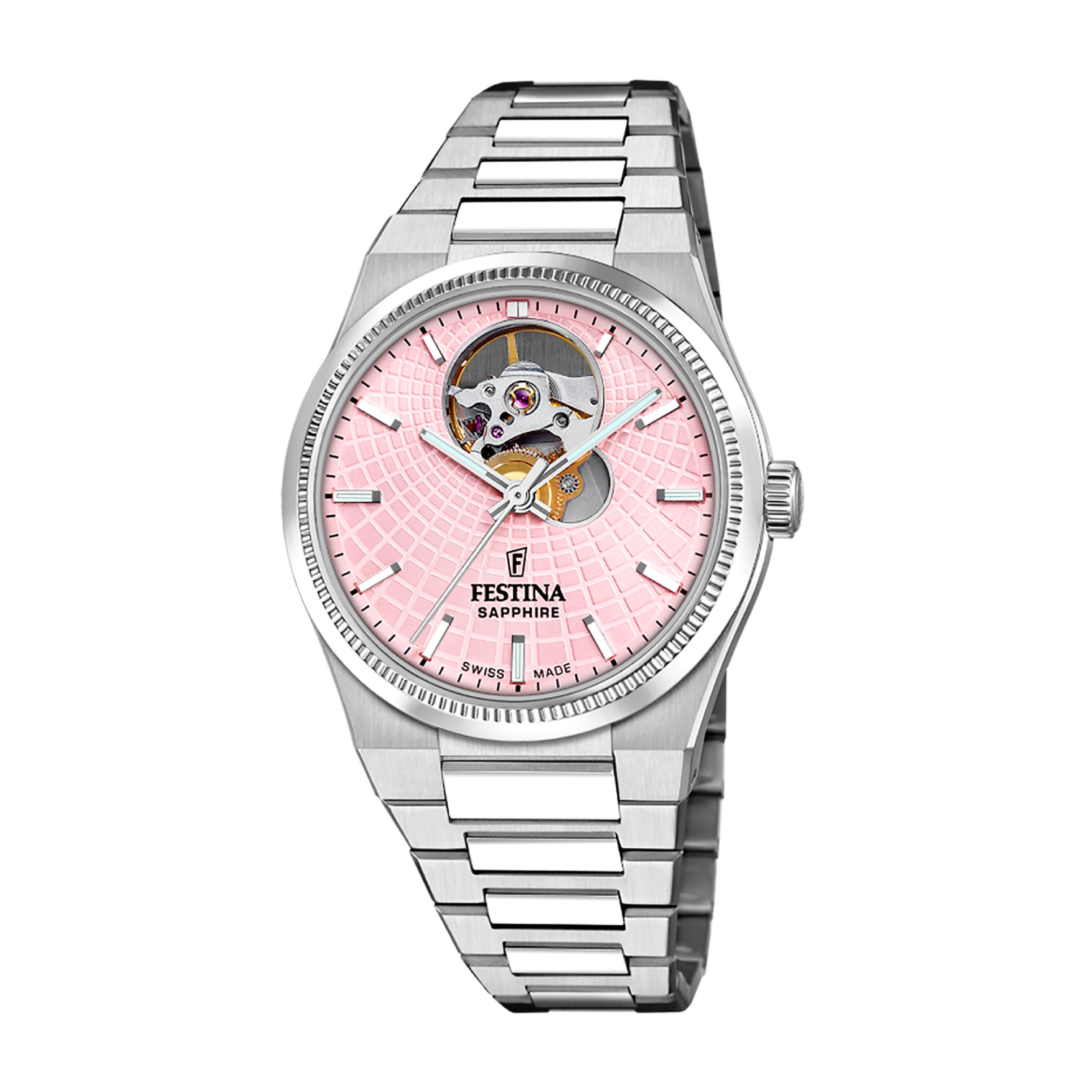 Open Heart with Pink Dial Stainless Steel Strap - F20054-2