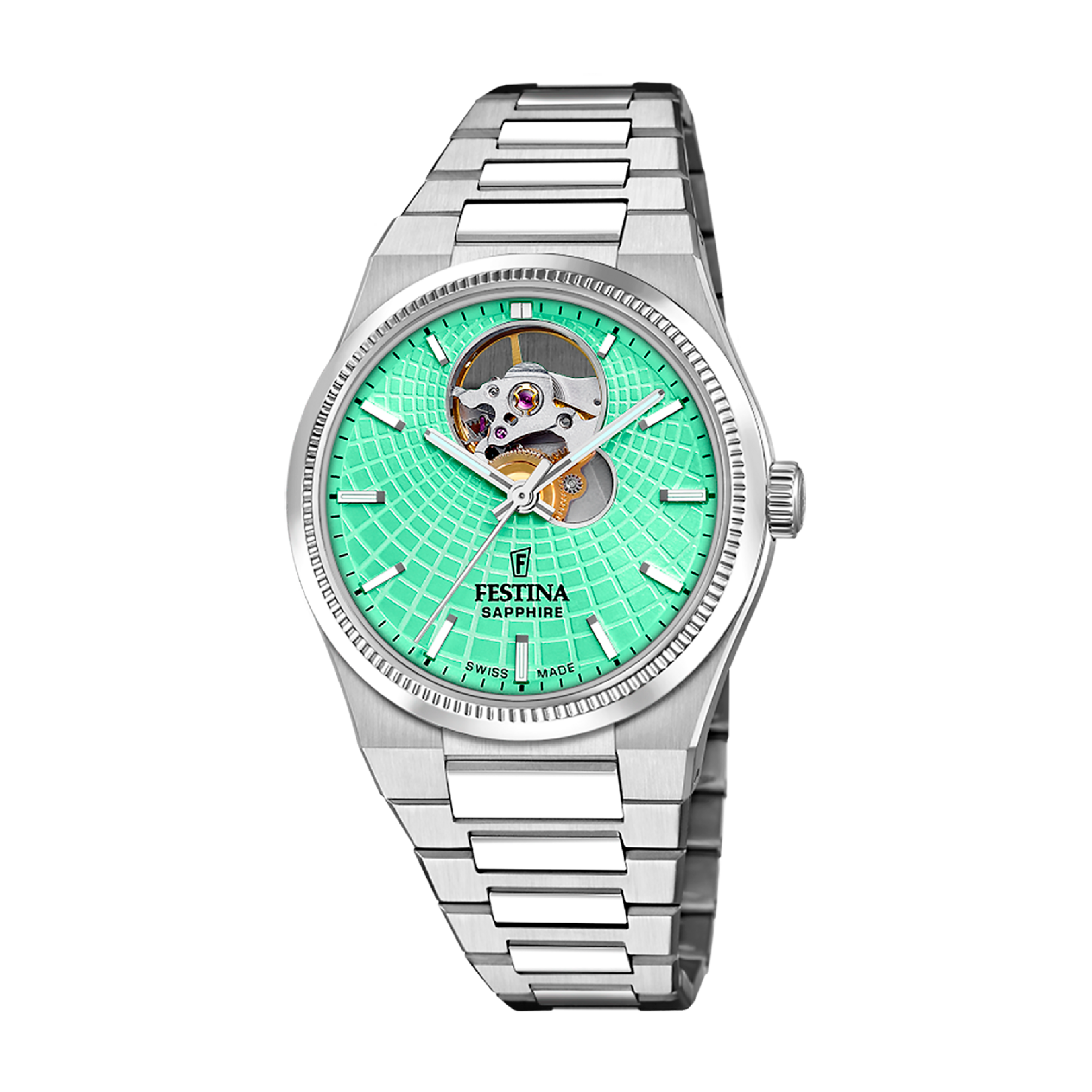 Open Heart with Green Dial Stainless Steel Strap - F20054-3