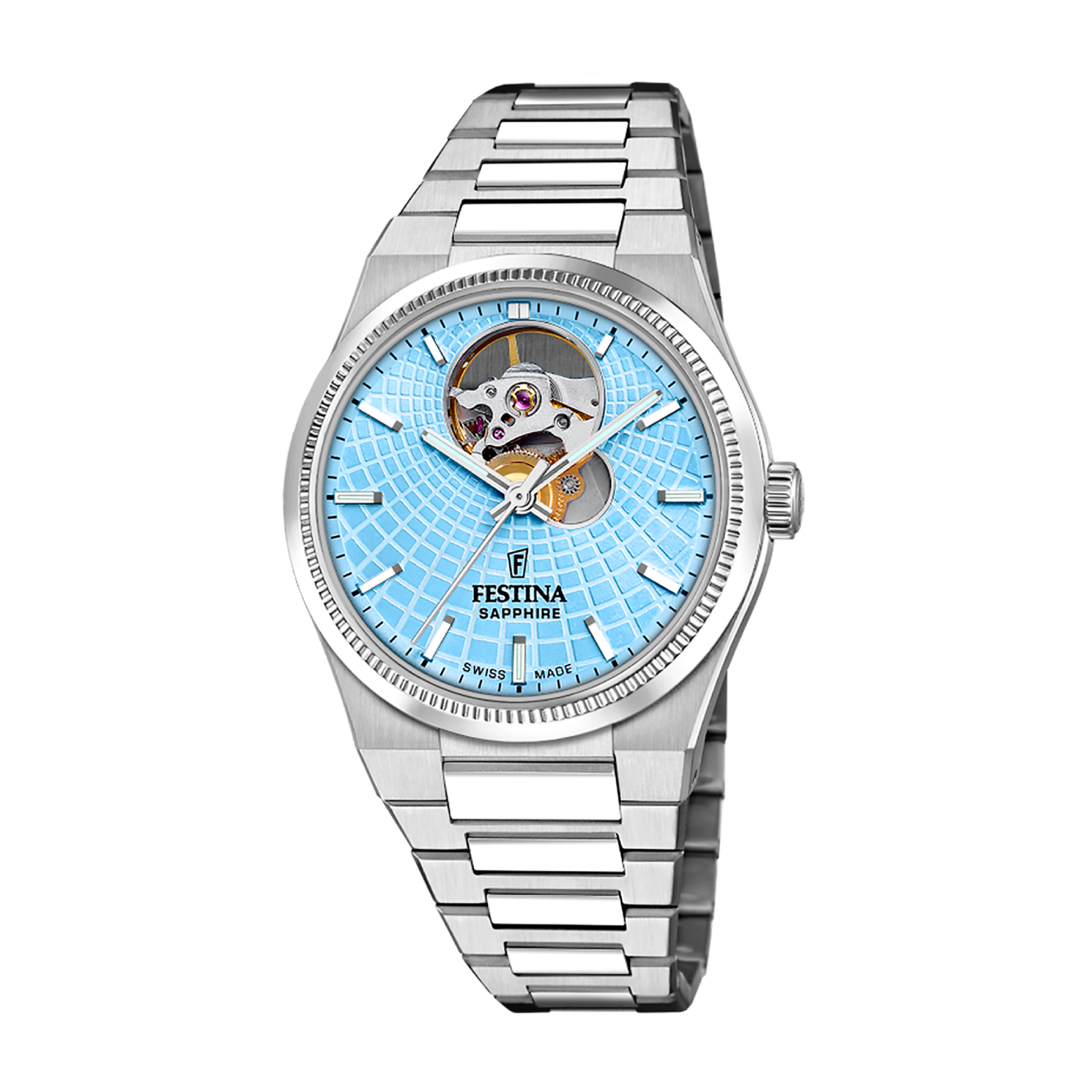 Open Heart with Blue Dial Stainless Steel Strap - F20054-4