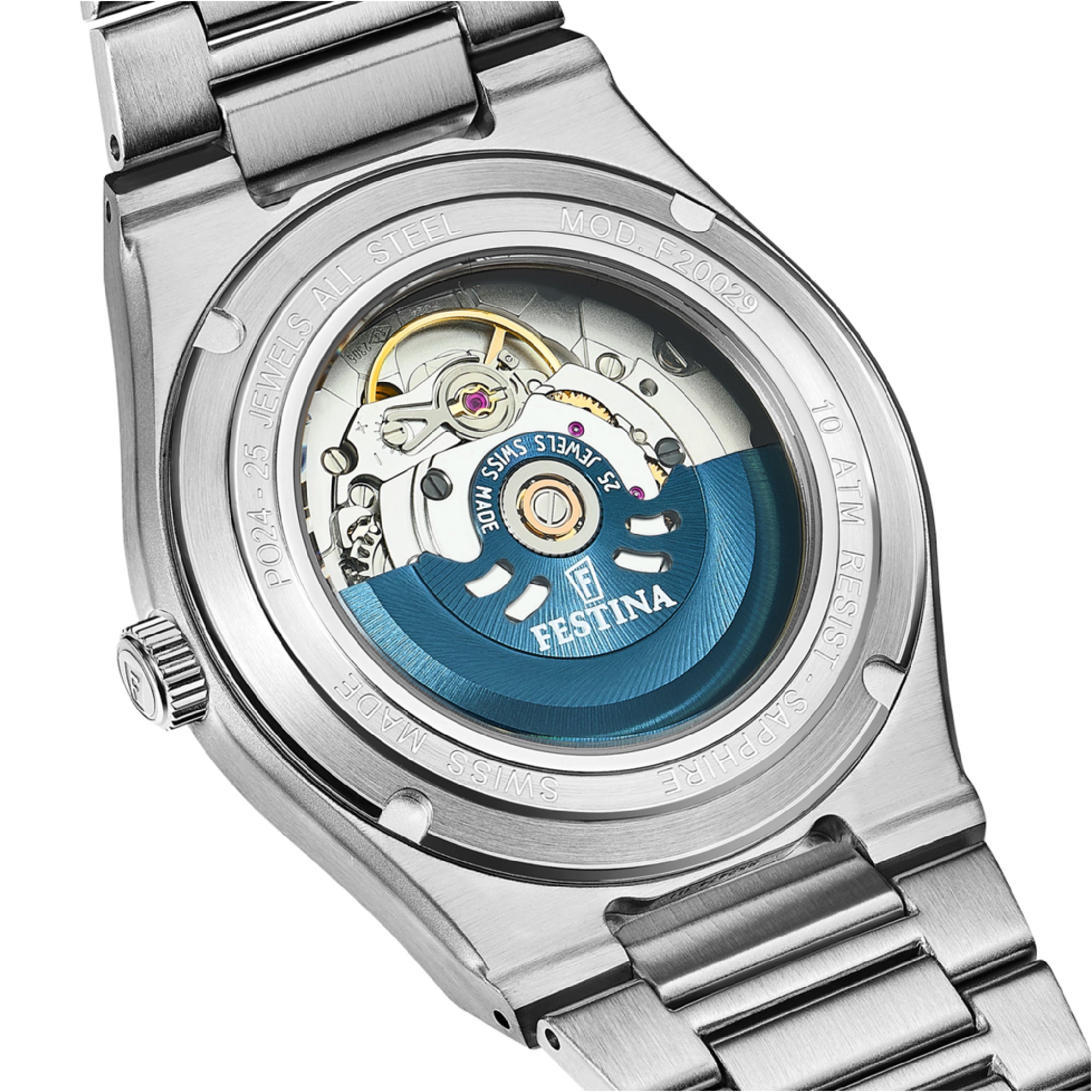 Open Heart with Blue Dial Stainless Steel Strap - F20054-4