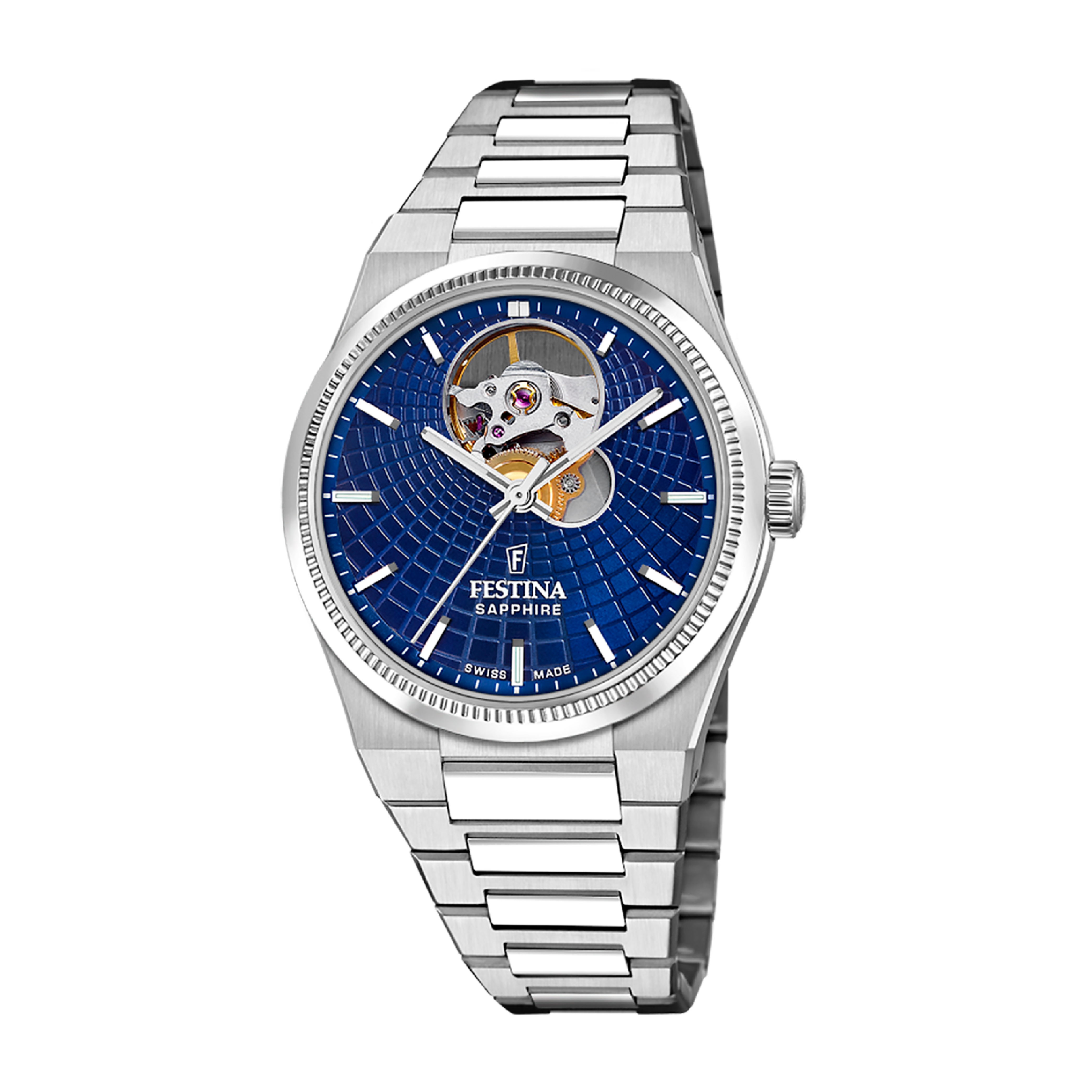 Open Heart with Blue Dial Stainless Steel Strap - F20054-5