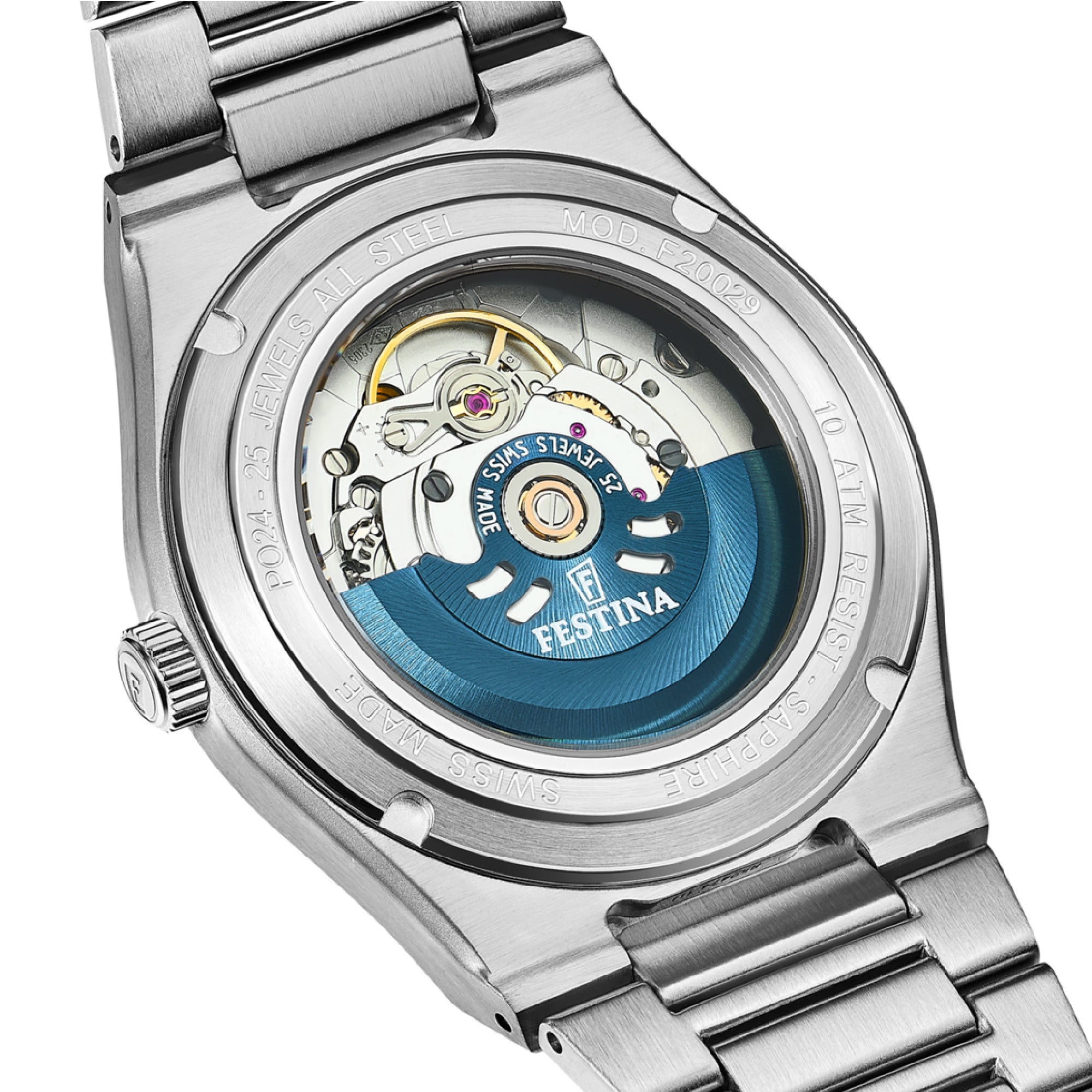 Open Heart with Blue Dial Stainless Steel Strap - F20054-5