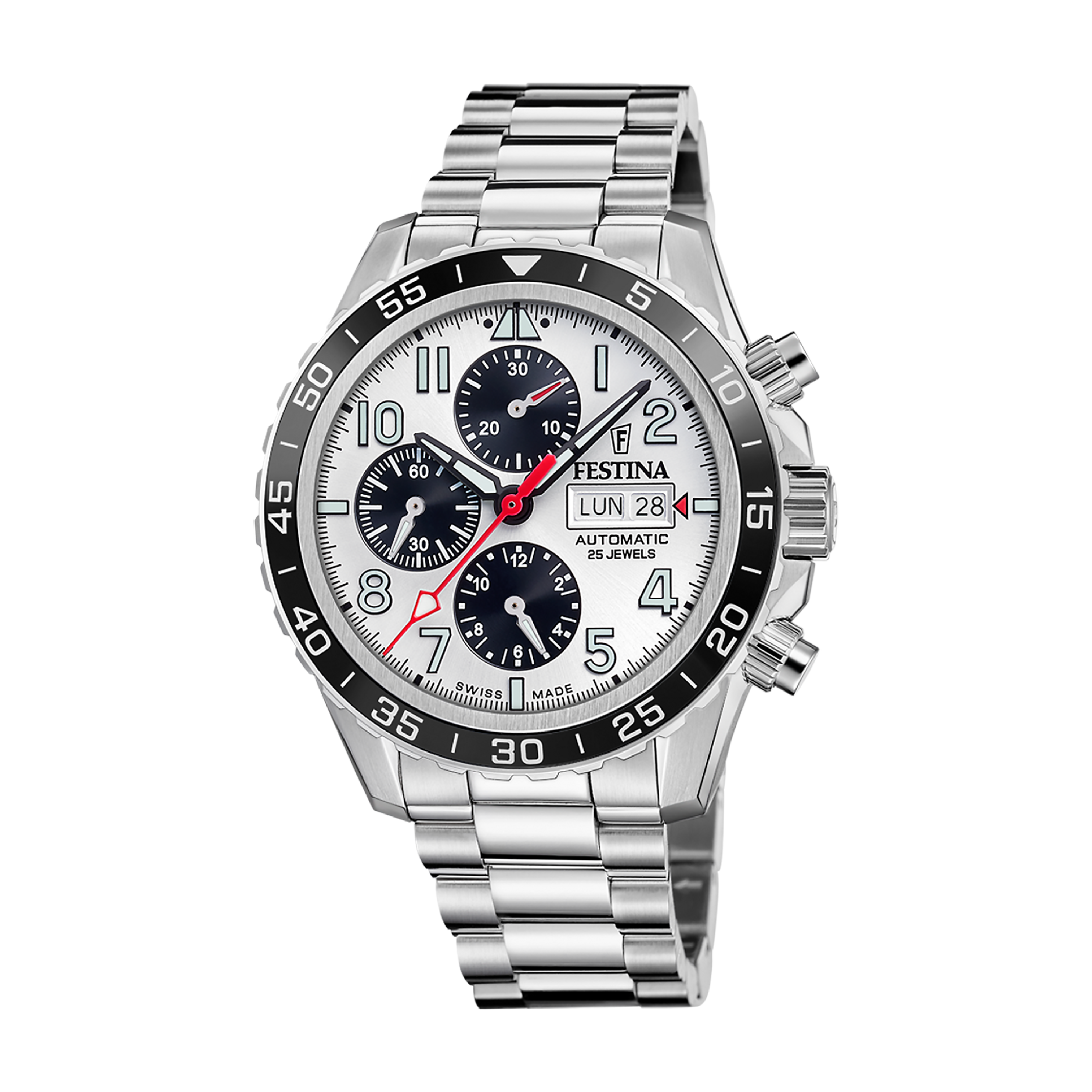 Chronograph Ceramic with White Dial Stainless Steel Strap - F20055-1