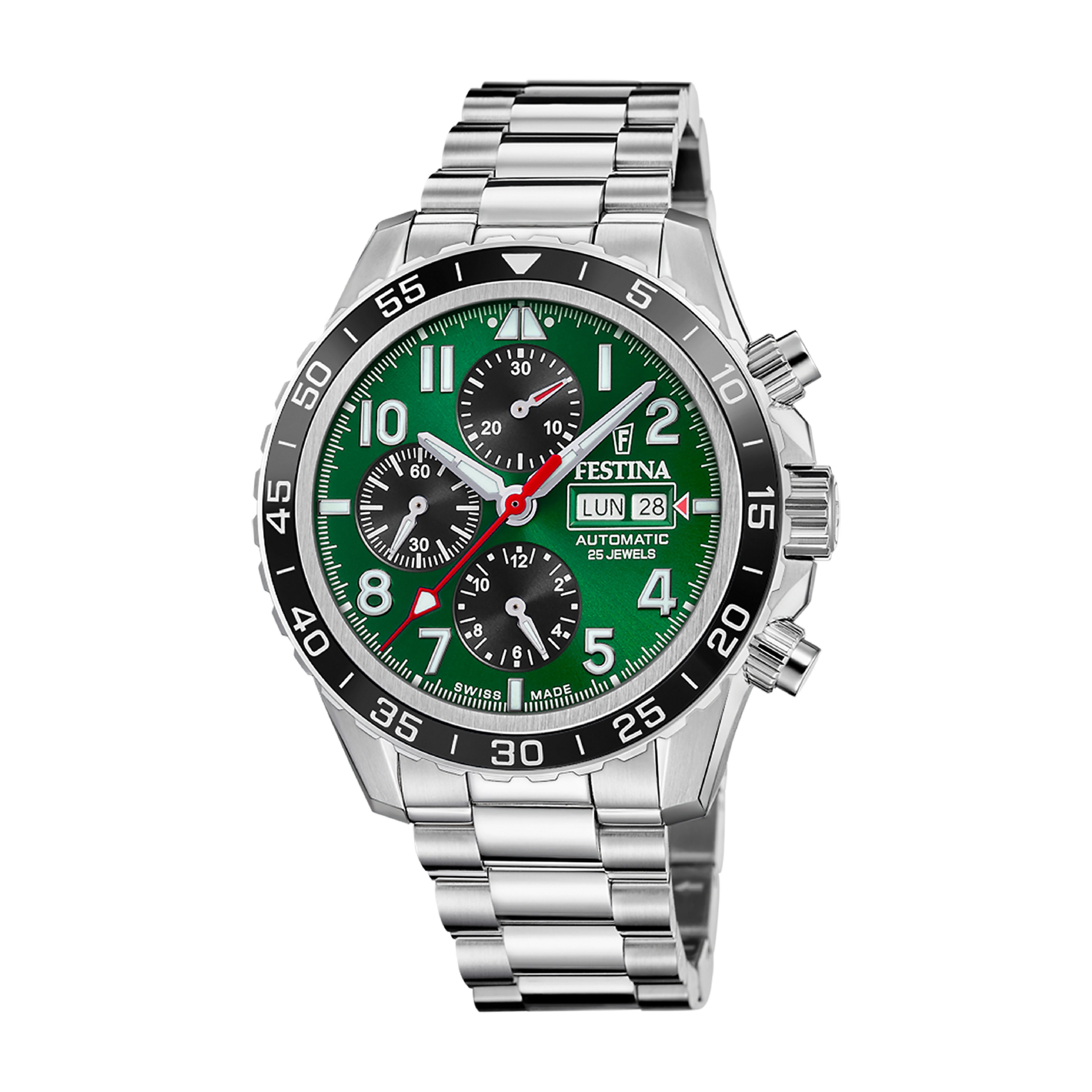 Chronograph Ceramic with Green Dial Stainless Steel Strap - F20055-2