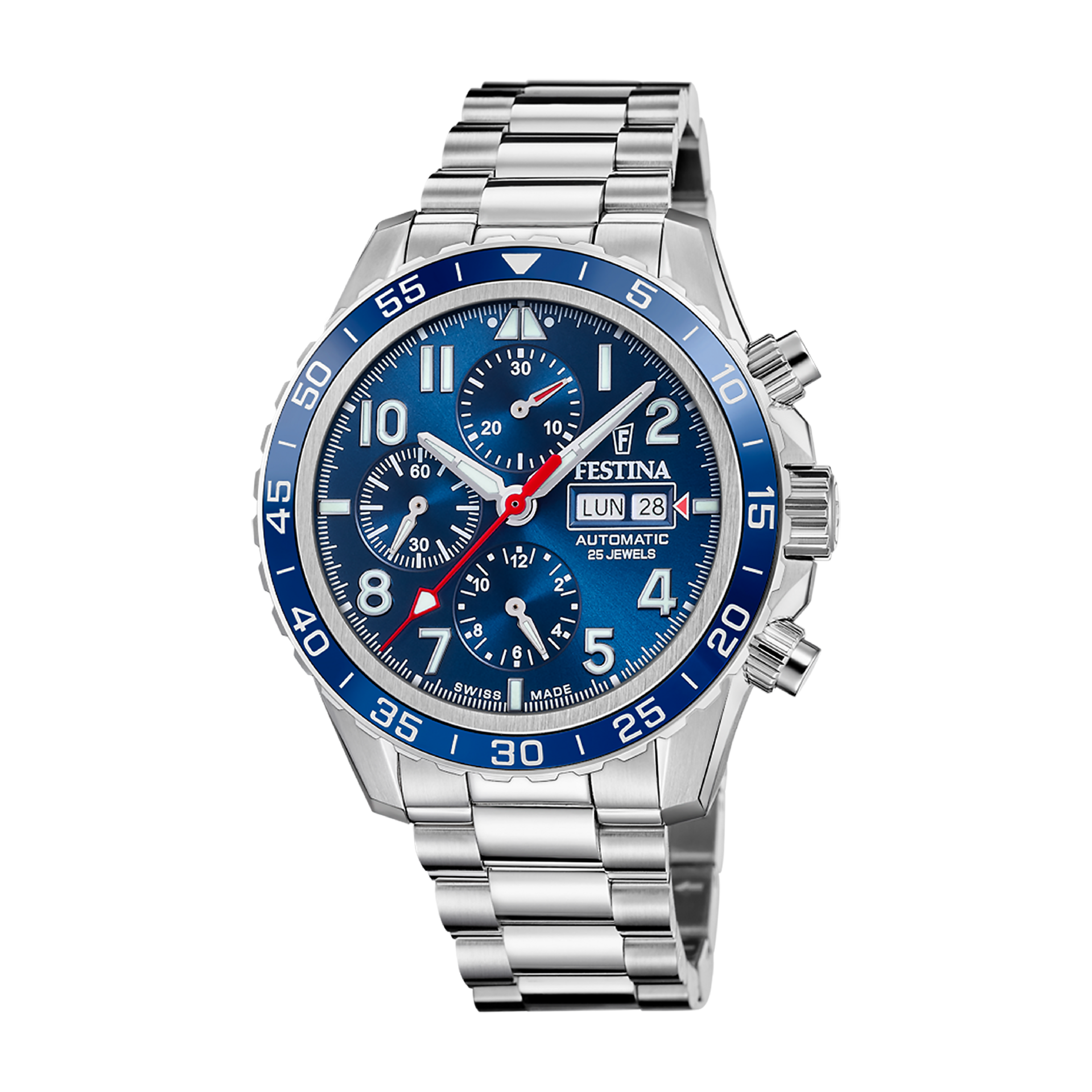 Chronograph Ceramic with Blue Dial Stainless Steel Strap - F20055-3