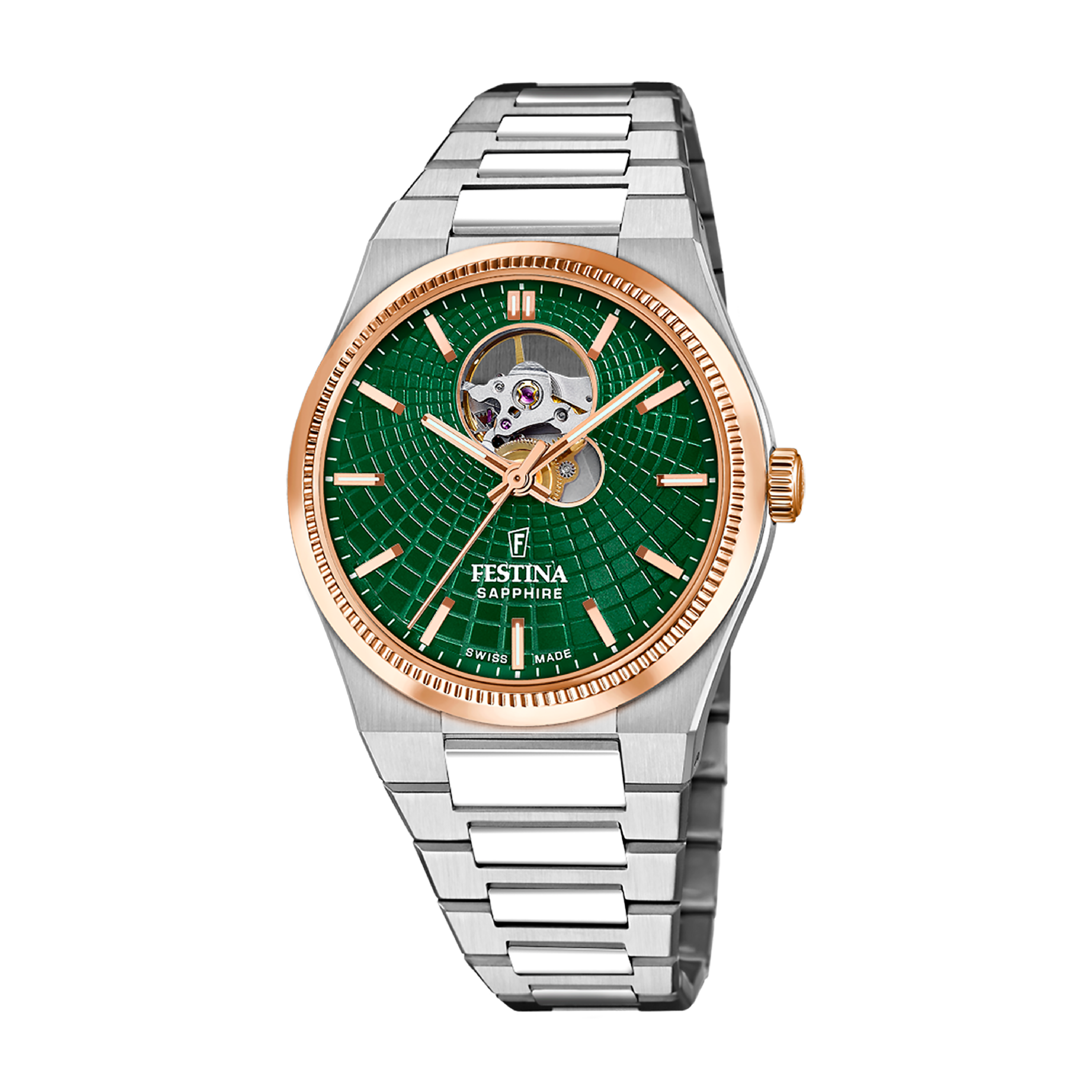 Open Heart with Green Dial Stainless Steel Strap - F20061-3