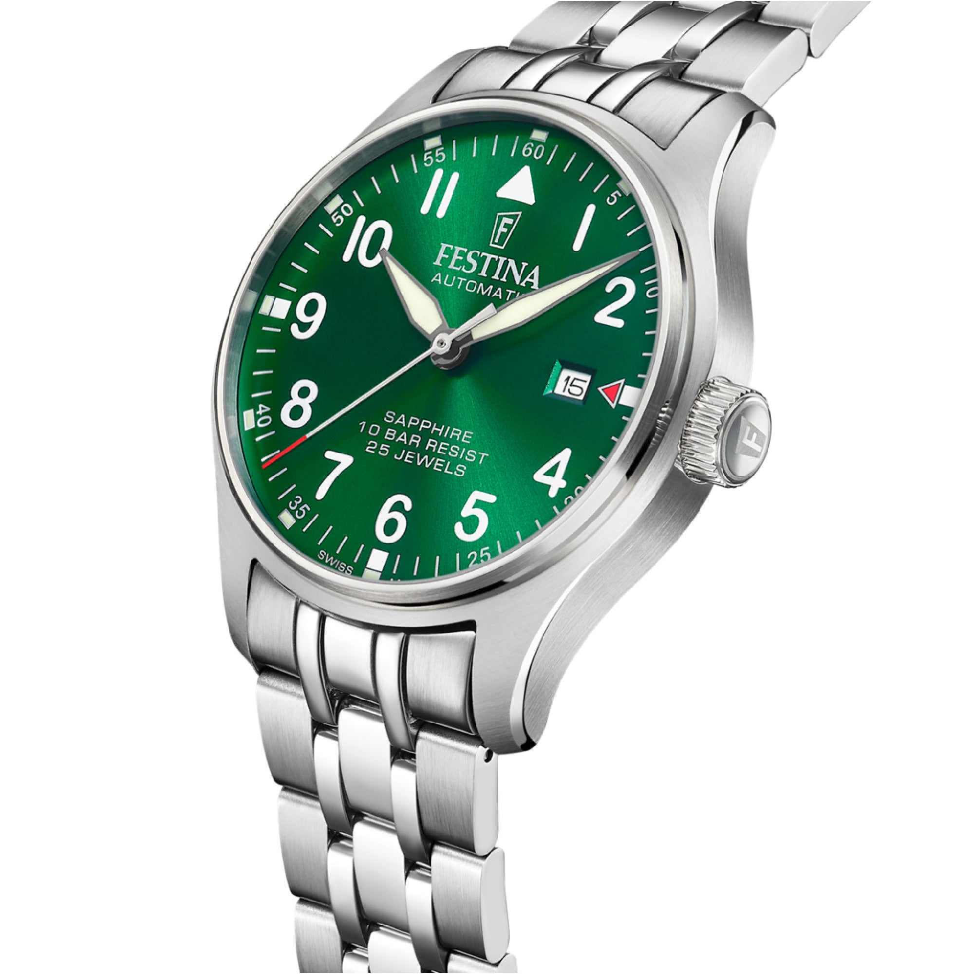 Classic Sapphire with Green Dial Stainless Steel Strap - F20151-B