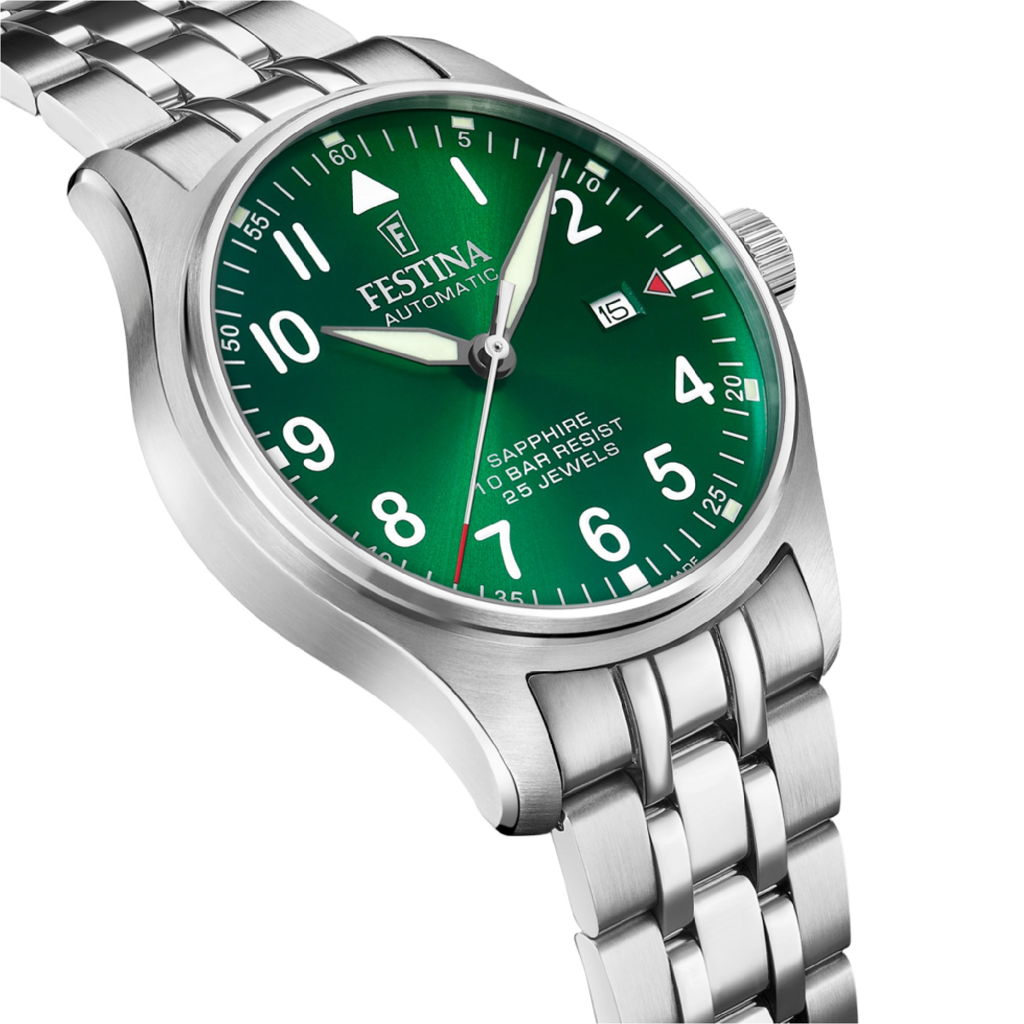 Classic Sapphire with Green Dial Stainless Steel Strap - F20151-B