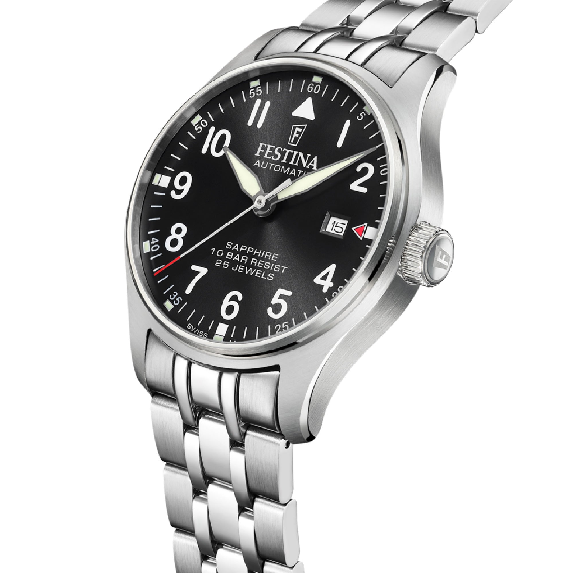 Aviator North with Black Dial Stainless Steel Strap - F20151-D