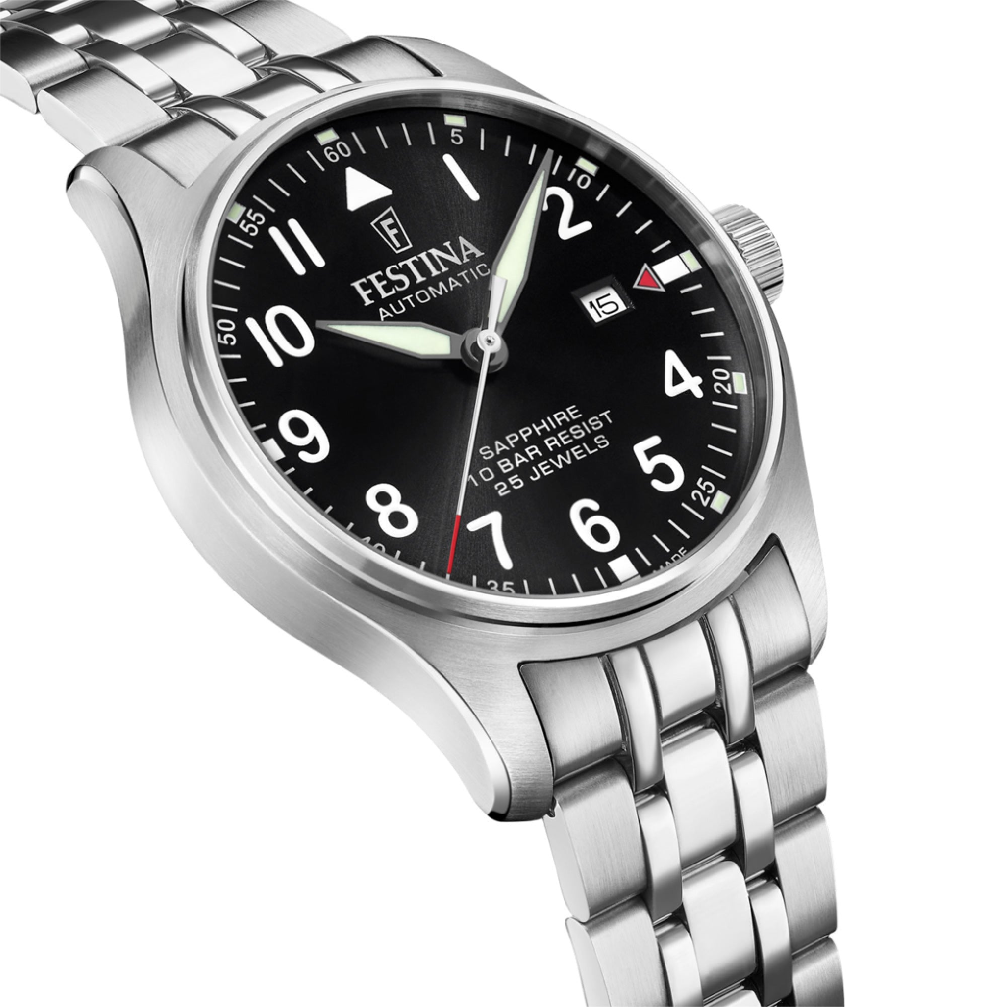 Aviator North with Black Dial Stainless Steel Strap - F20151-D