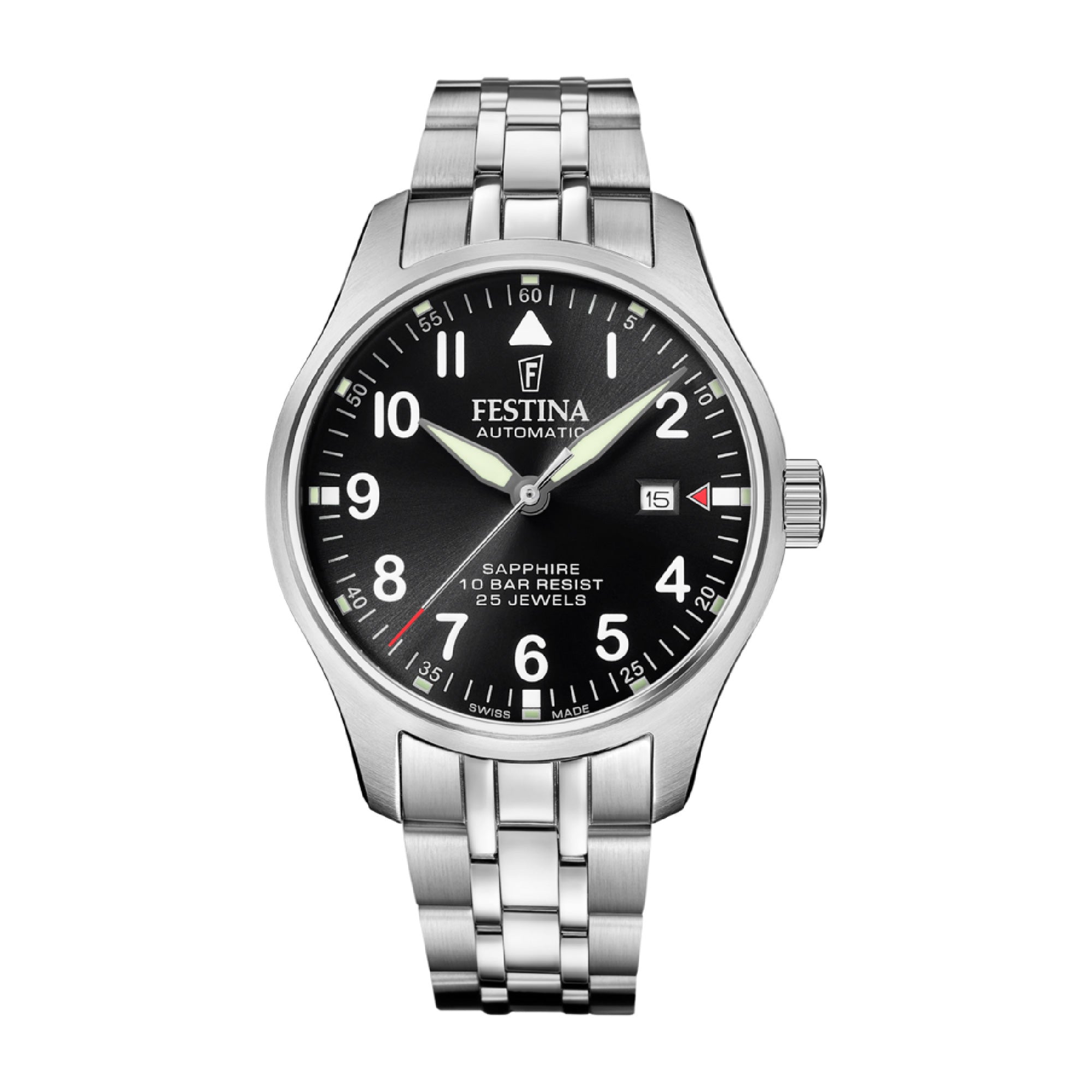 Aviator North with Black Dial Stainless Steel Strap - F20151-D