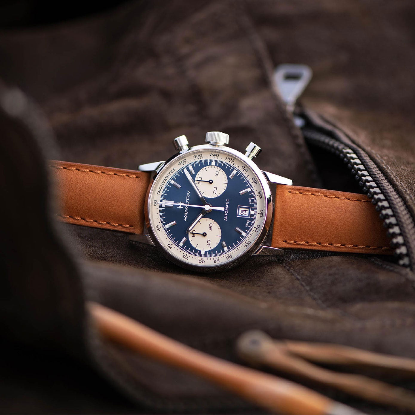 American Classic with Blue Dial Leather Strap - H38416541