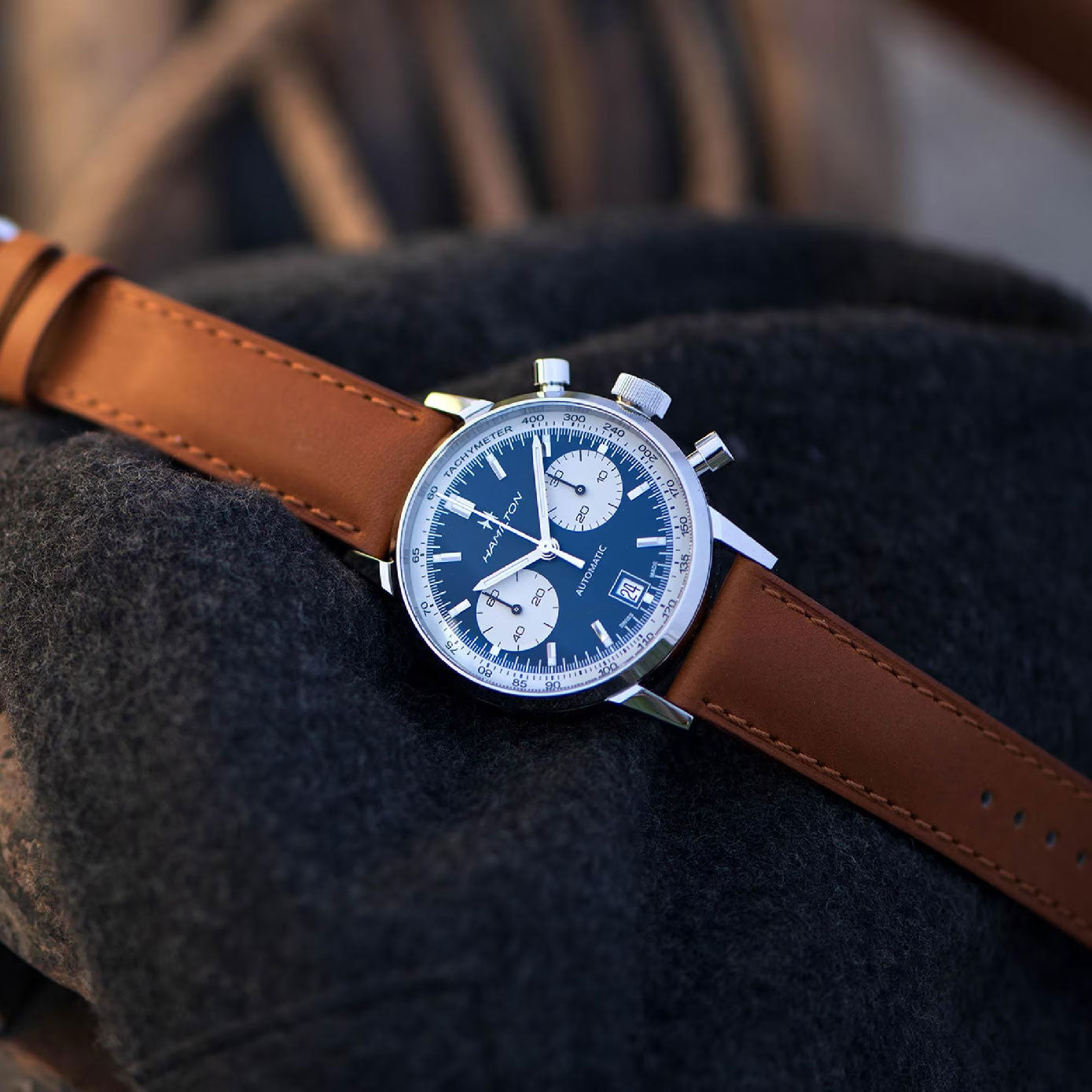 American Classic with Blue Dial Leather Strap - H38416541