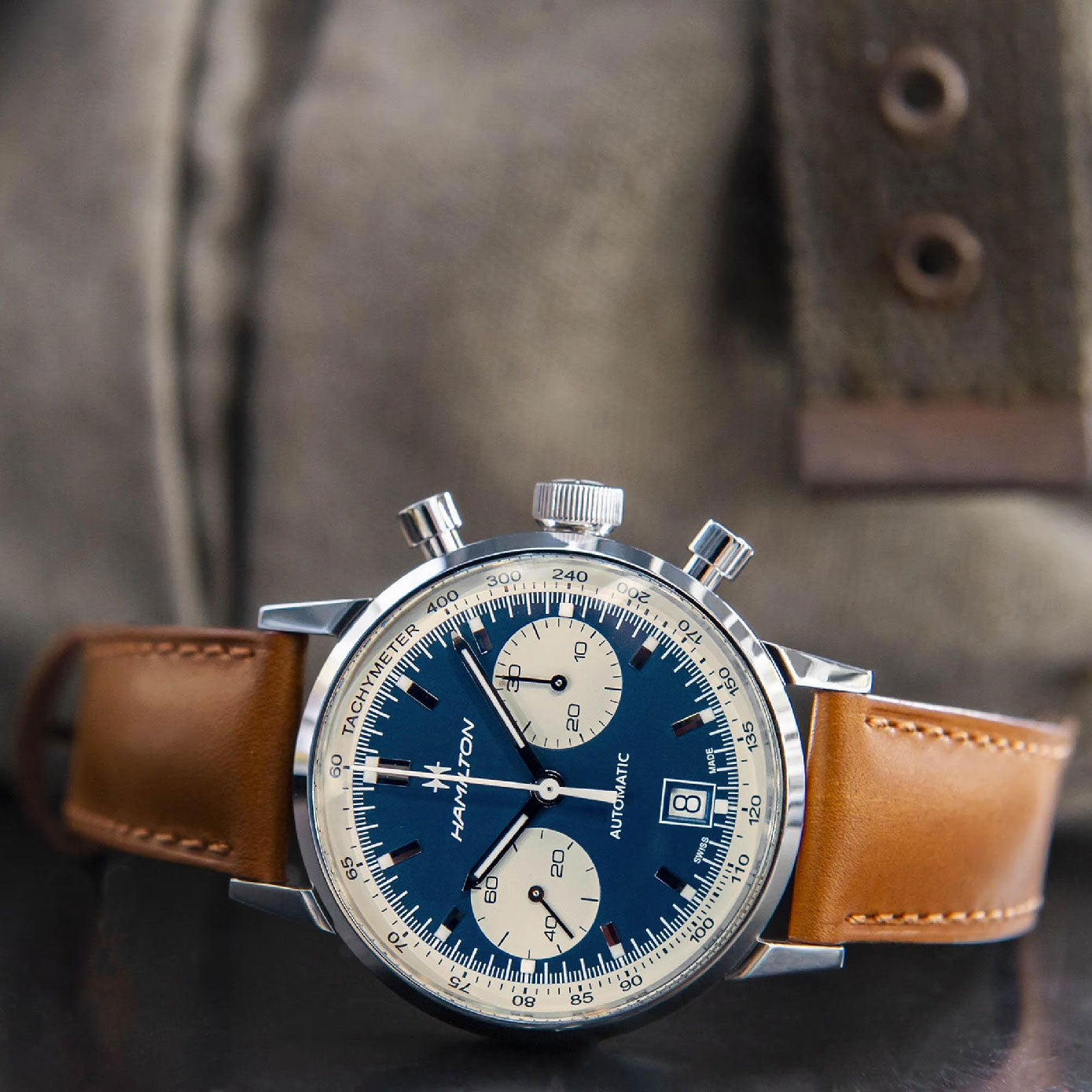 American Classic with Blue Dial Leather Strap - H38416541