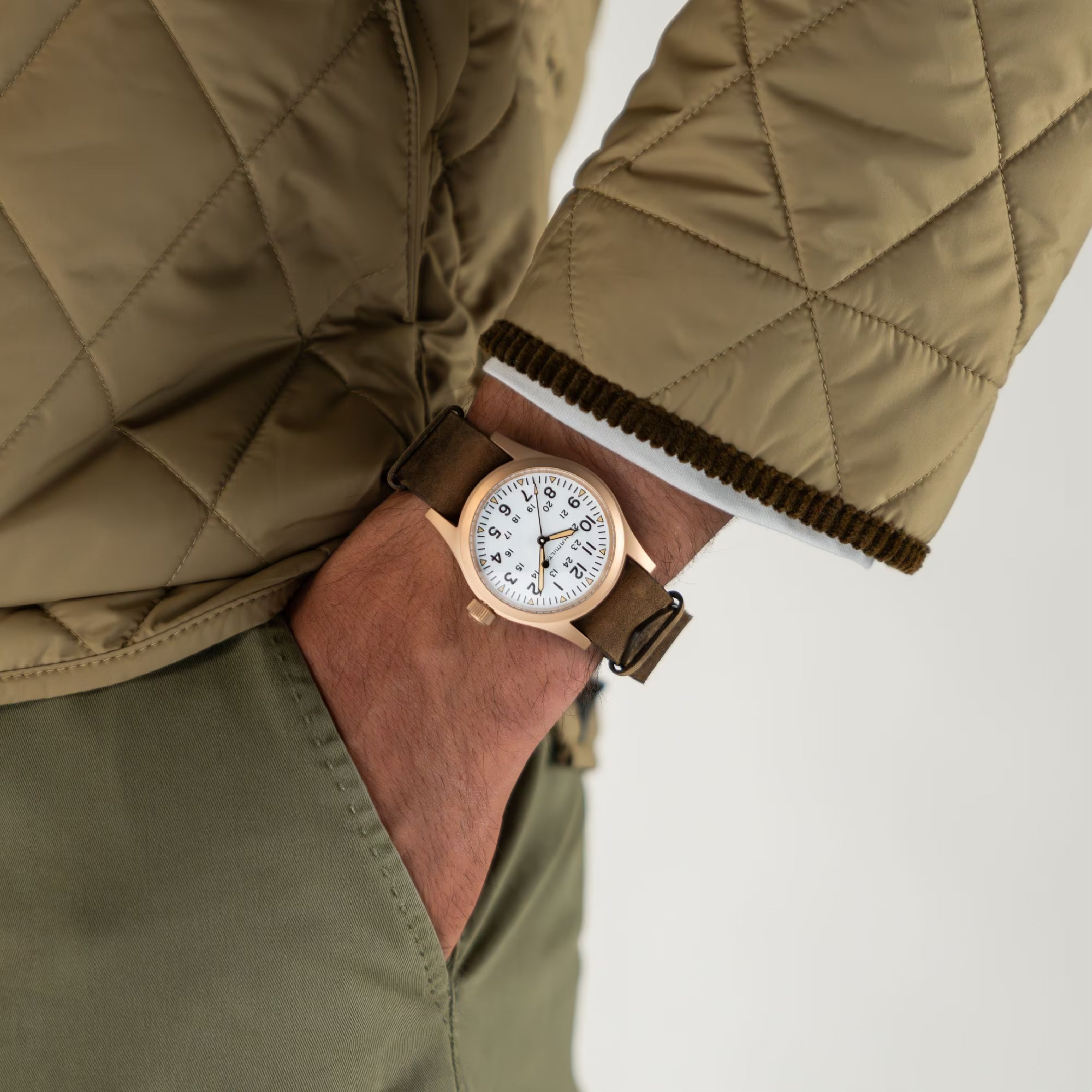 Khaki Field with White Dial Leather Strap - H69459510