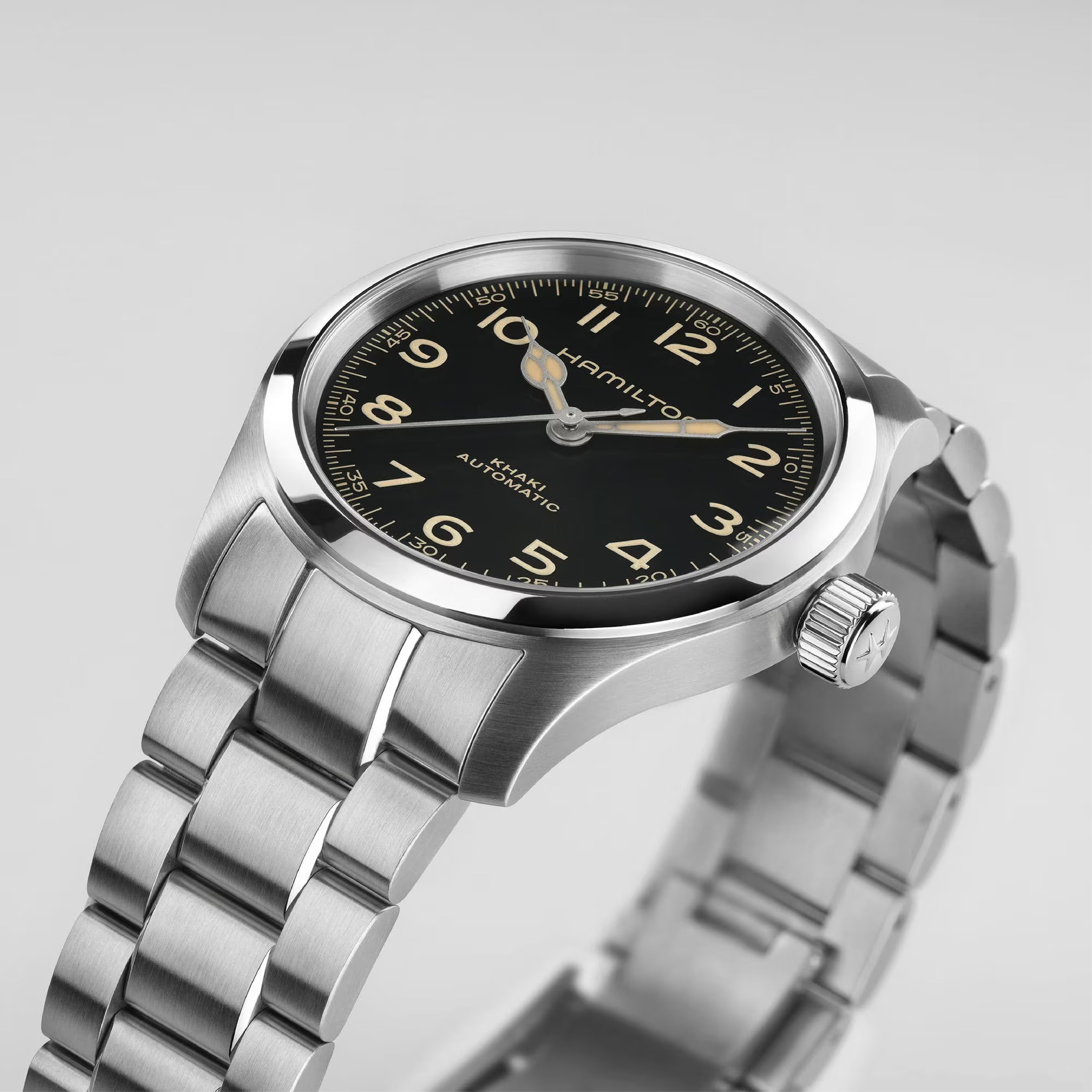 Khaki Field with Black Dial Stainless Steel Strap - H70405130