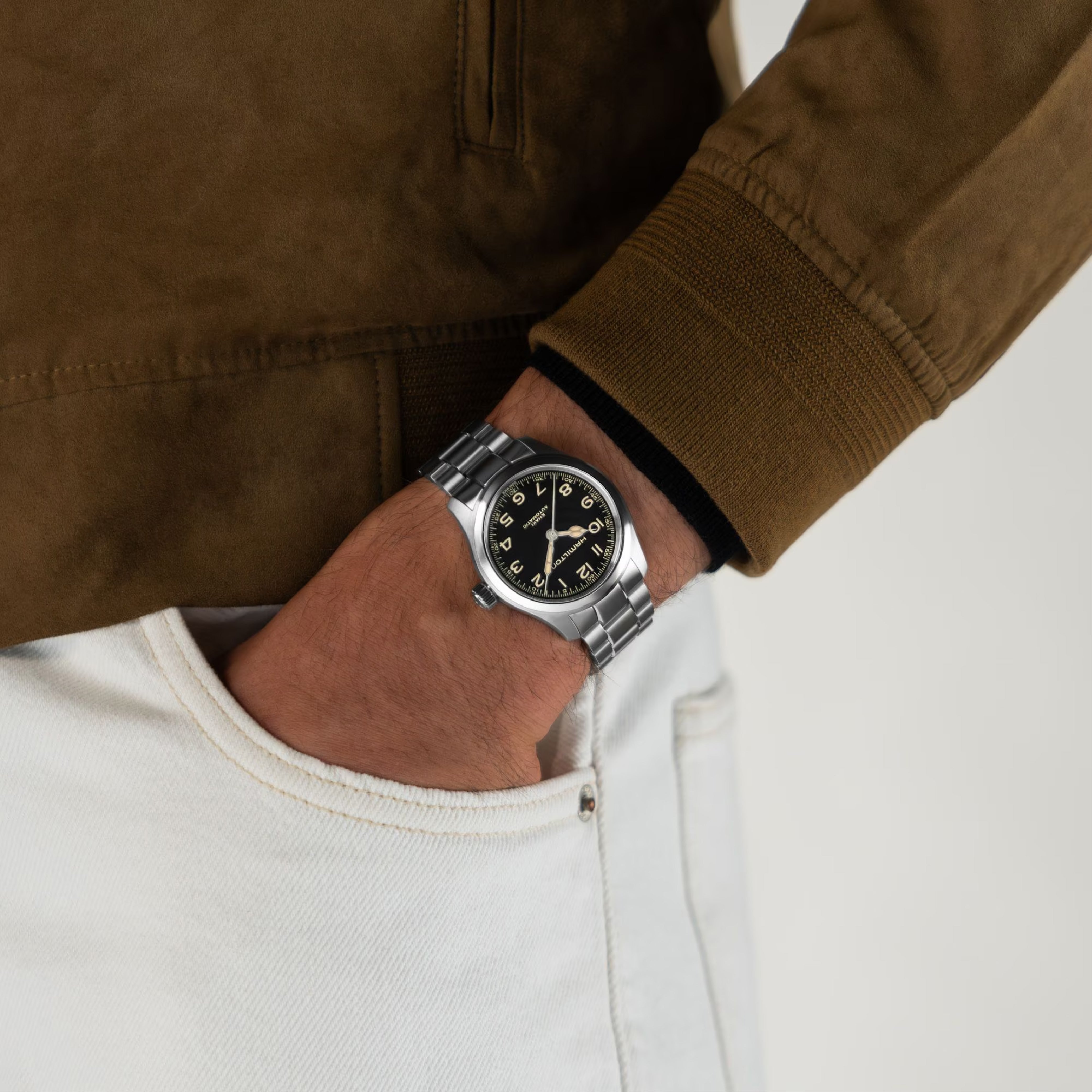 Khaki Field with Black Dial Stainless Steel Strap - H70405130