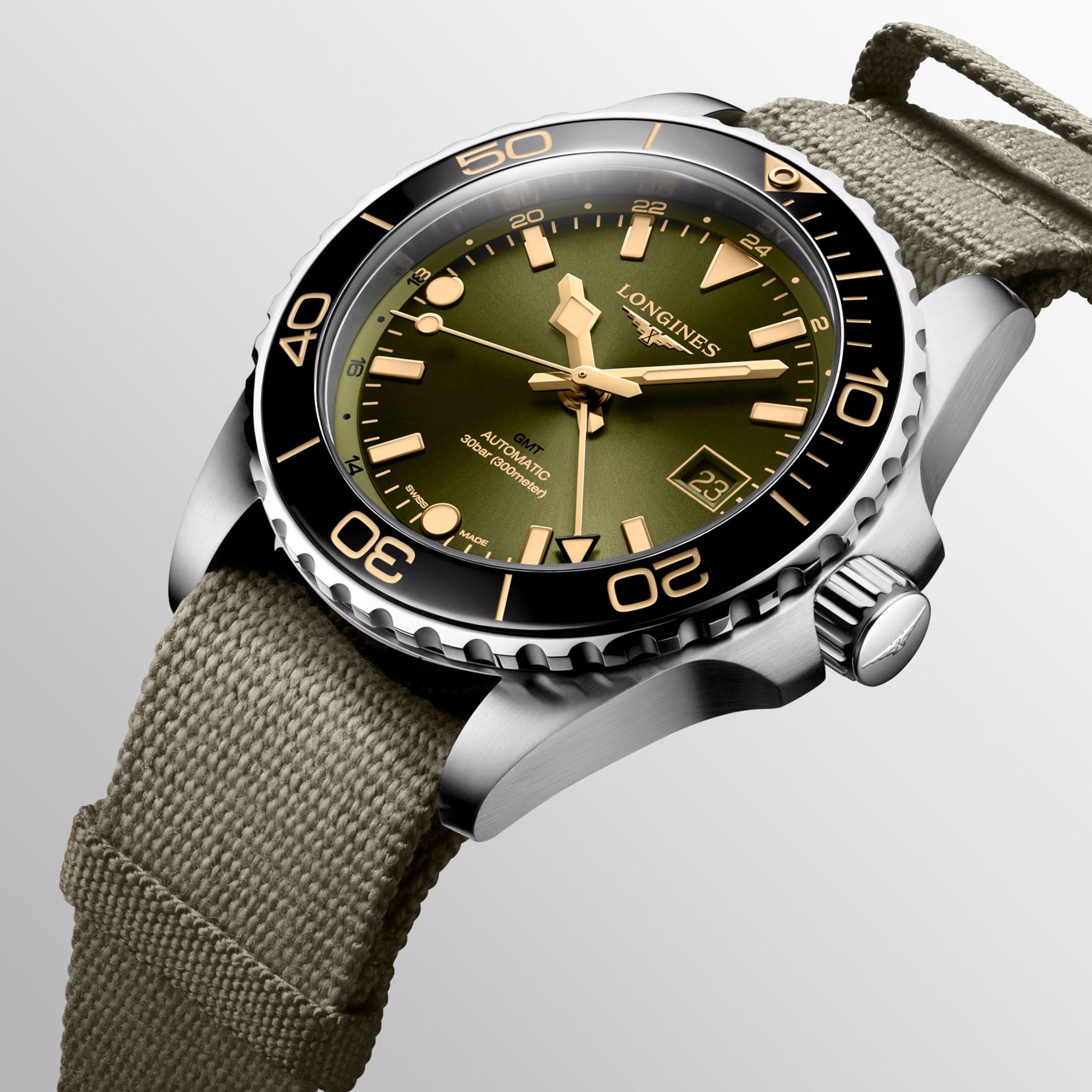 Hydroconquest GMT with Green Dial Fabric Strap - L37904062