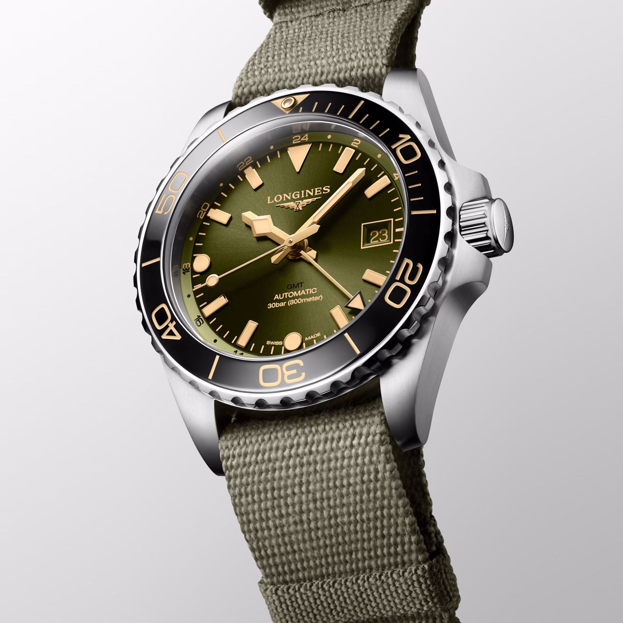 Hydroconquest GMT with Green Dial Fabric Strap - L37904062