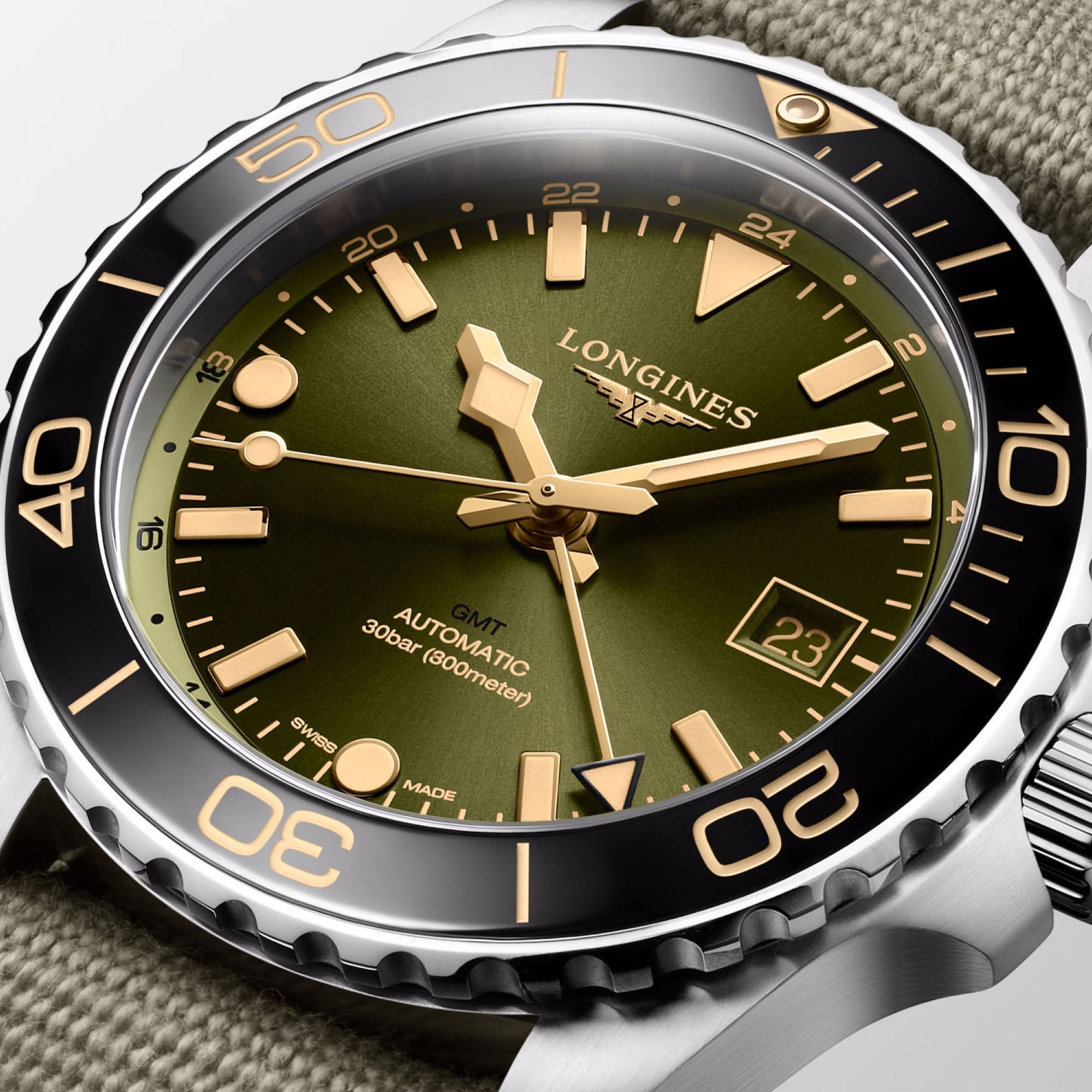 Hydroconquest GMT with Green Dial Fabric Strap - L37904062