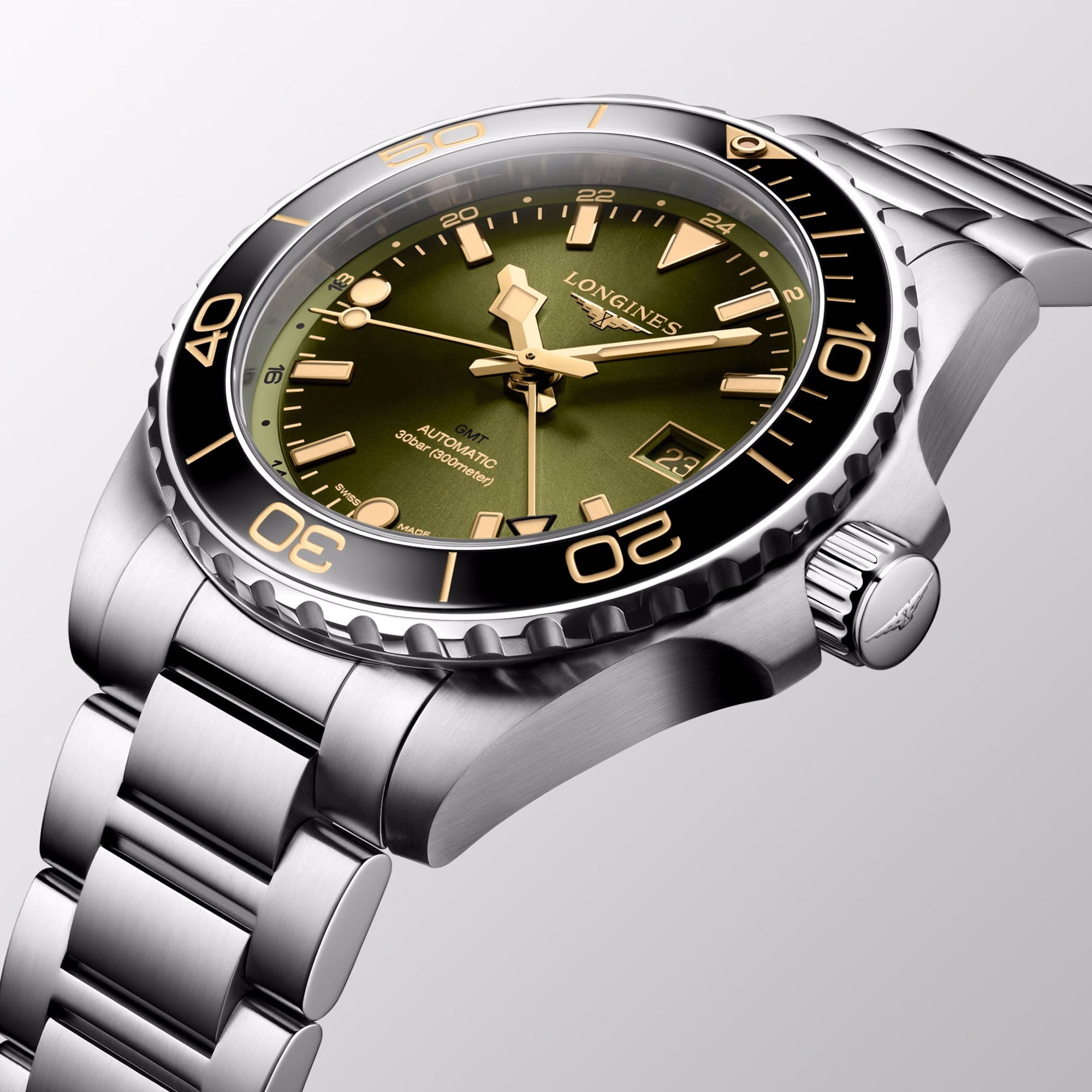 Hydroconquest GMT with Green Dial Stainless Steel Strap - L37904066