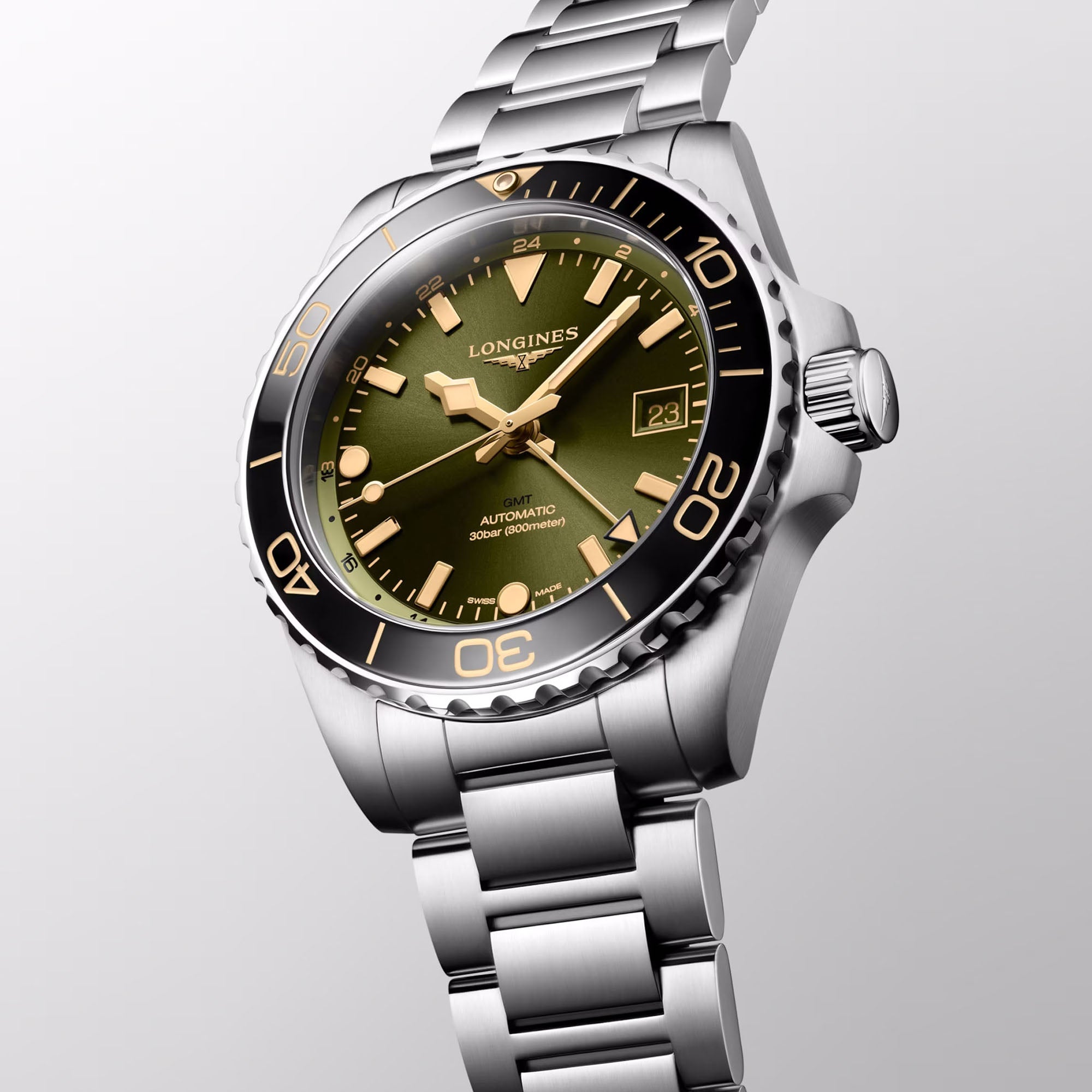 Hydroconquest GMT with Green Dial Stainless Steel Strap - L37904066