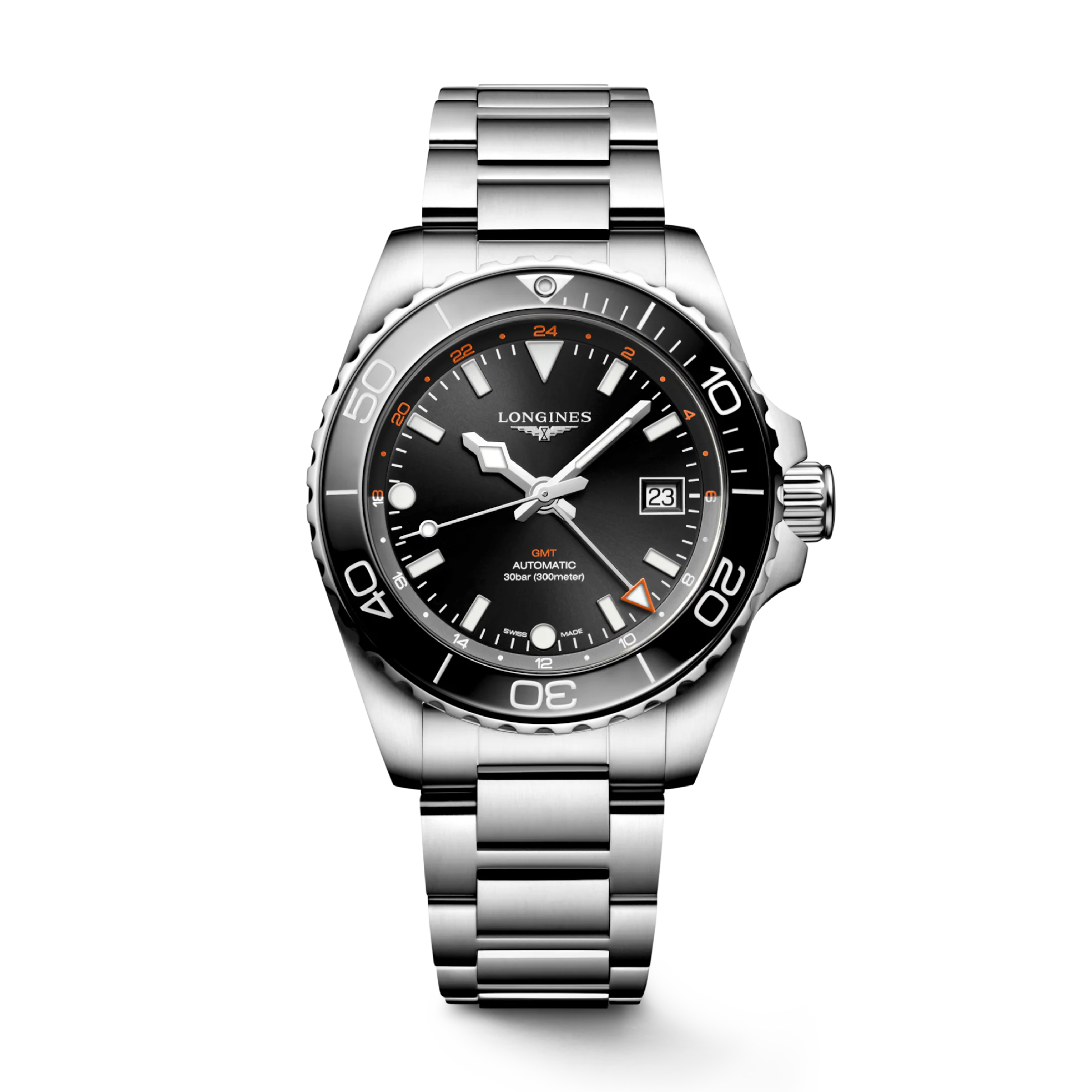 Hydroconquest GMT with Black Dial Stainless Steel Strap - L37904566