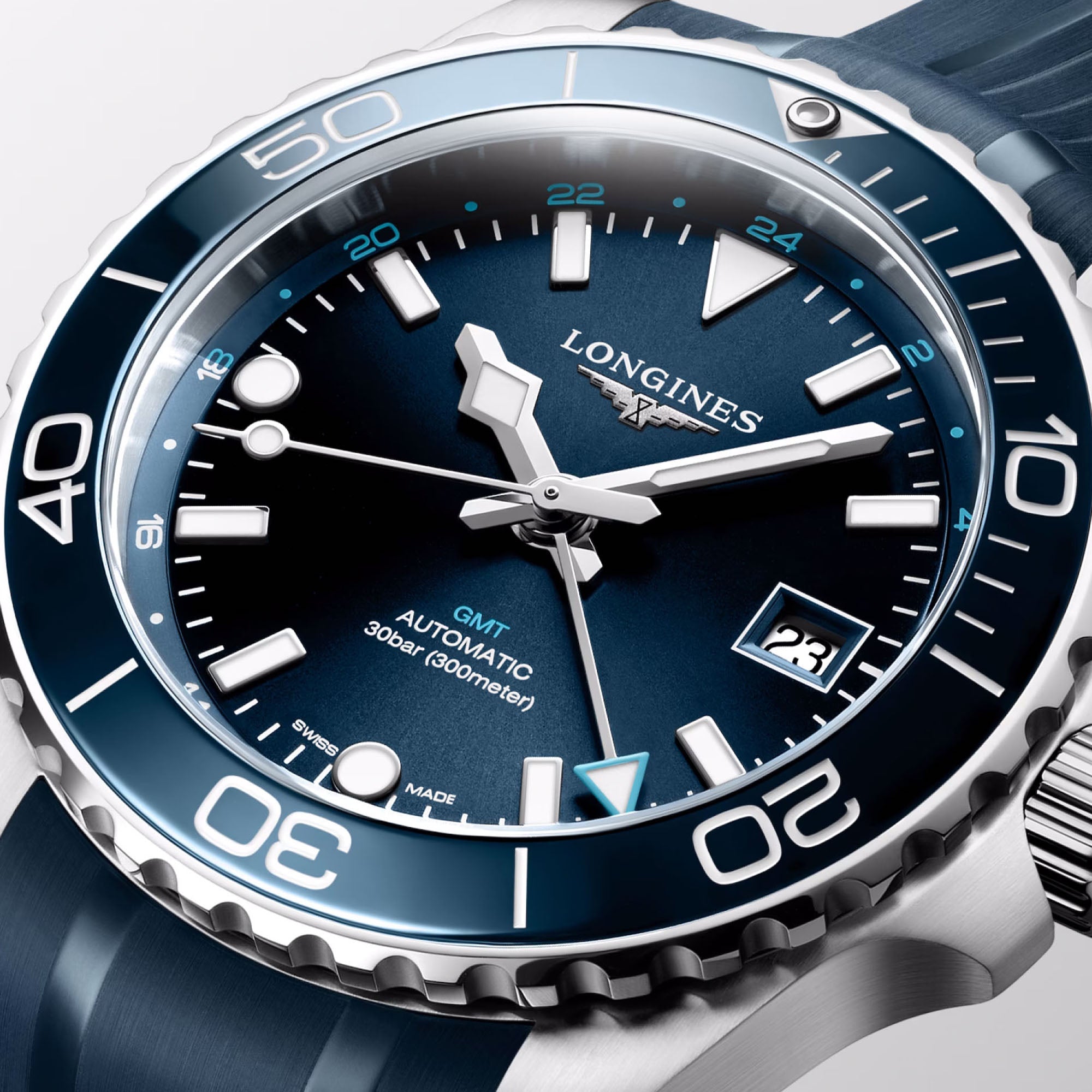 Hydroconquest GMT with Blue Dial Rubber Strap - L37904969