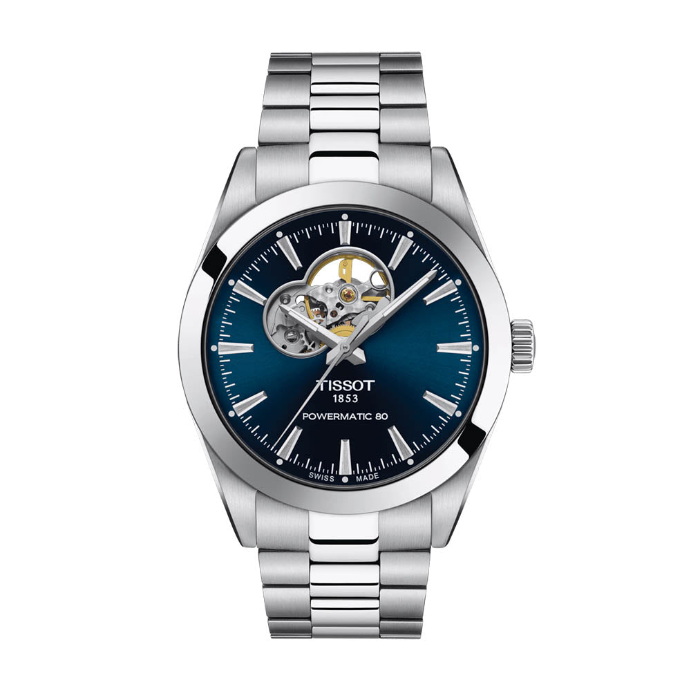 Gentleman Powermatic Open Heart with Blue Dial Stainless Steel Strap - T1274071104101